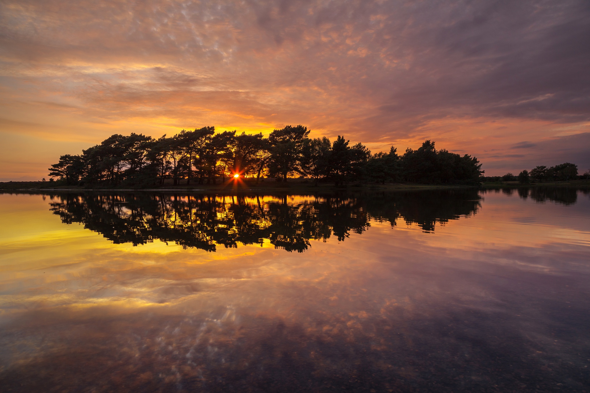 Download mobile wallpaper Nature, Lake, Reflection, Tree, Sunrise, Earth for free.