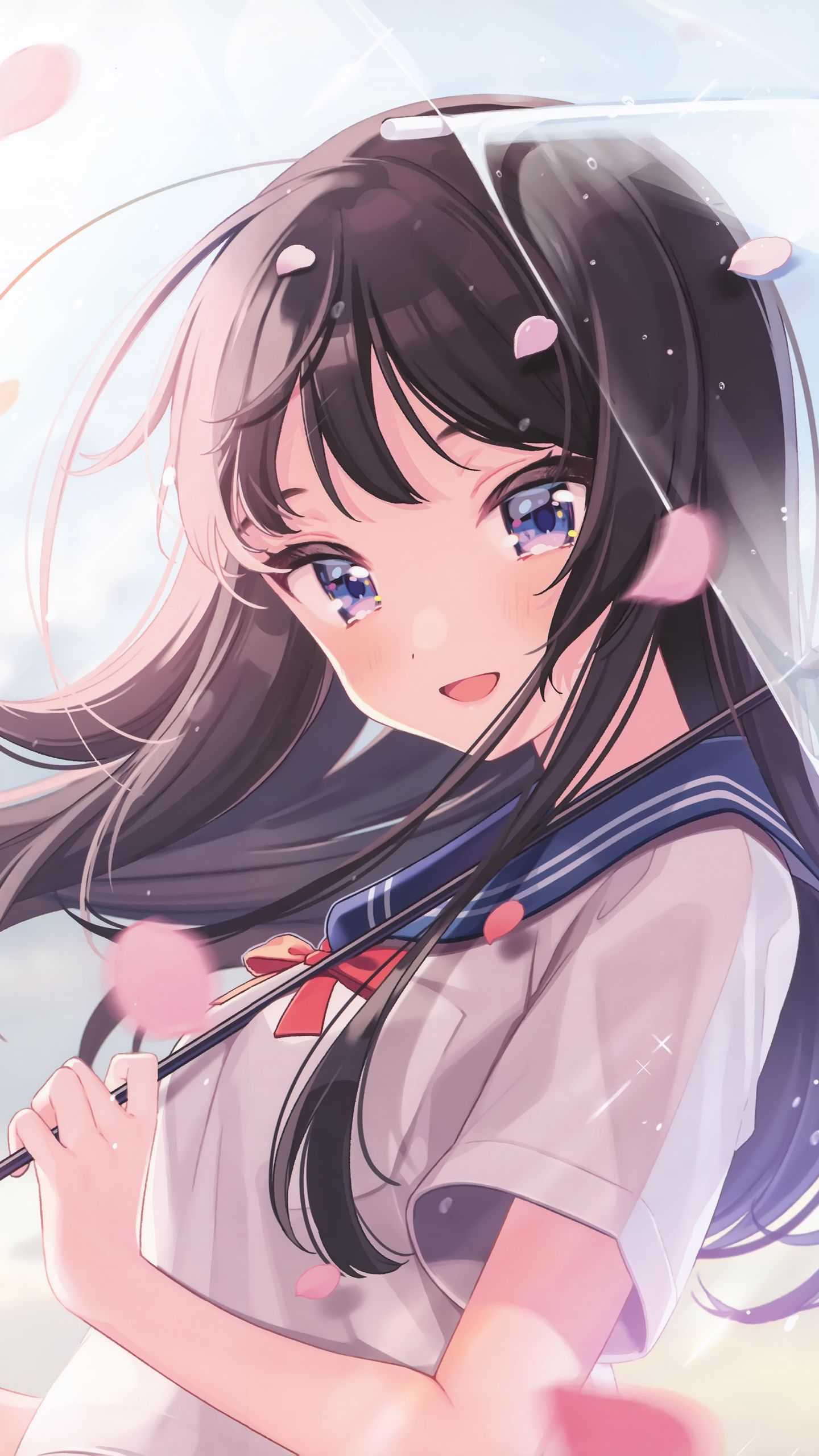 Download mobile wallpaper Anime, Girl, Blue Eyes, School Uniform, Black Hair for free.