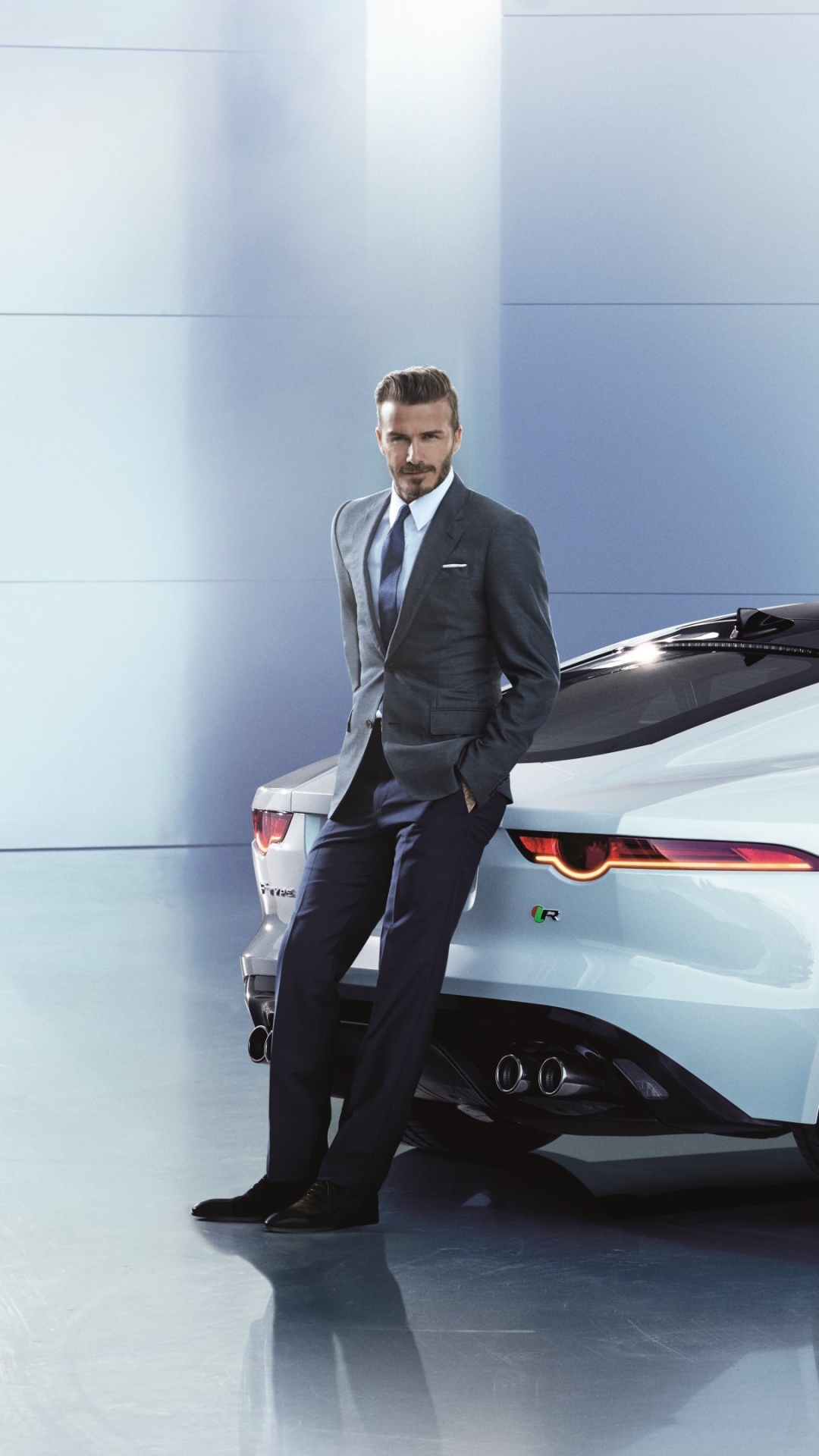 Download mobile wallpaper David Beckham, Jaguar, Car, Jaguar F Type, Vehicles, Jaguar Cars, White Car for free.