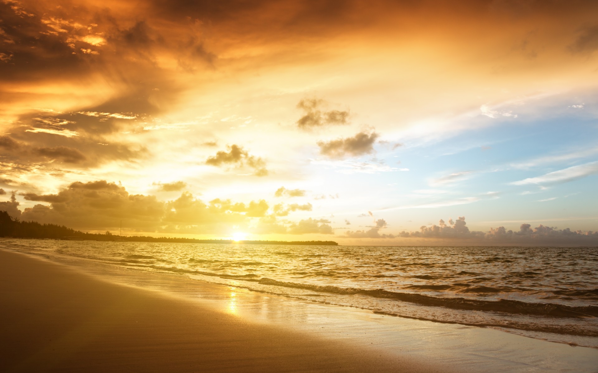 Free download wallpaper Sunset, Landscape, Sea, Beach on your PC desktop