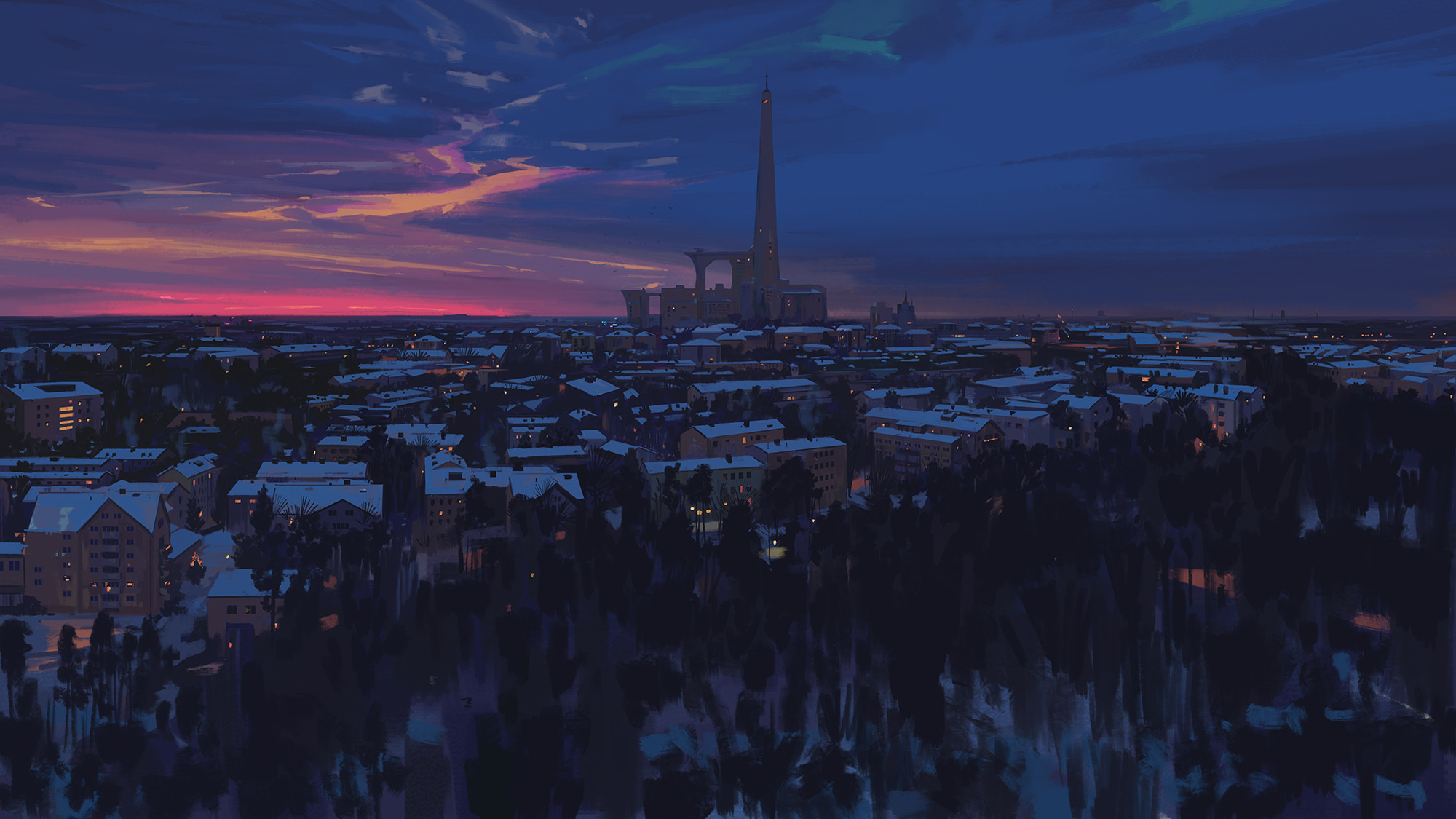 Laden Sie das Stadtbild, Nacht, Animes, Großstadt-Bild kostenlos auf Ihren PC-Desktop herunter