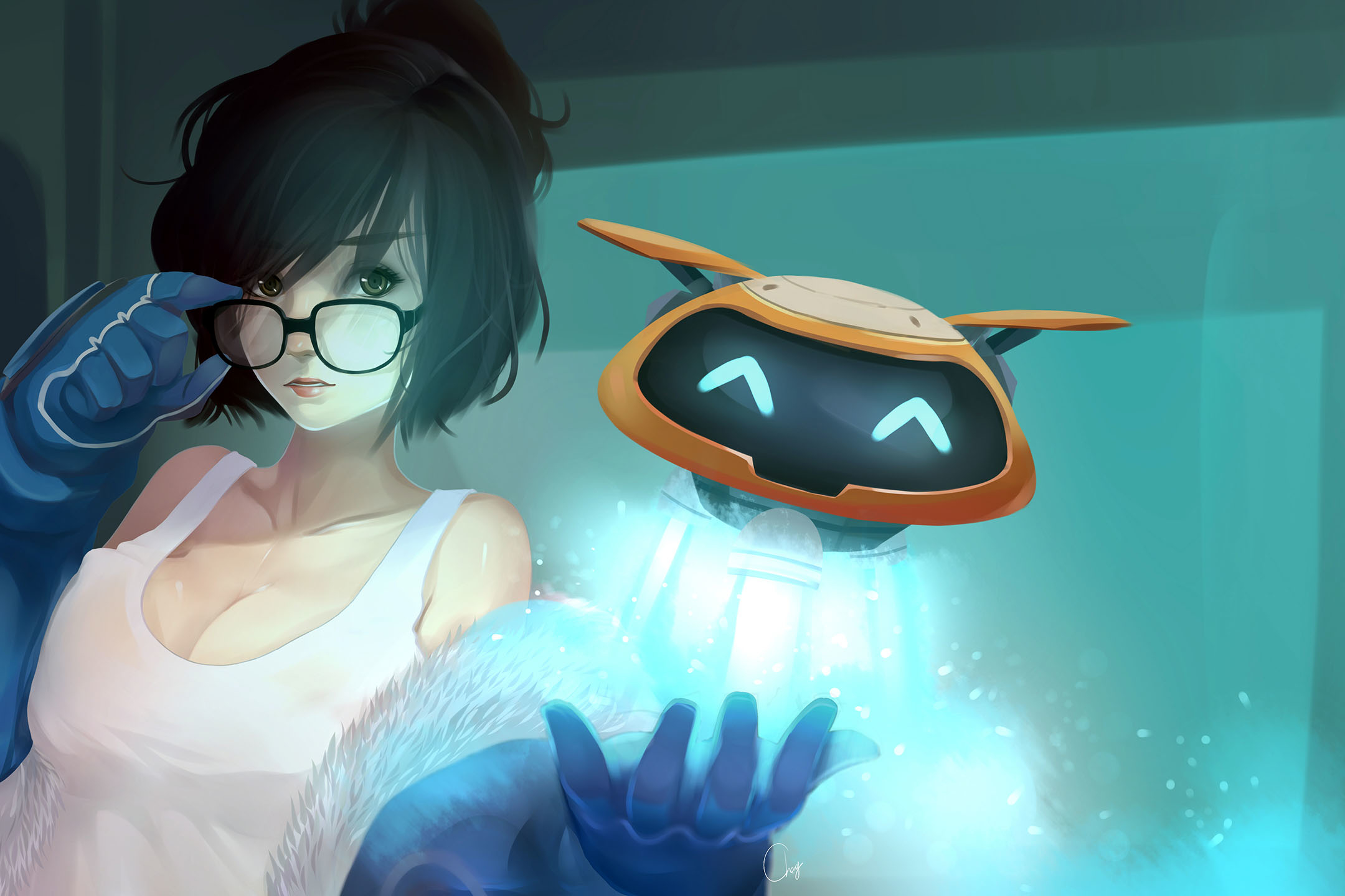 Download mobile wallpaper Robot, Glasses, Overwatch, Video Game, Black Hair, Mei (Overwatch) for free.
