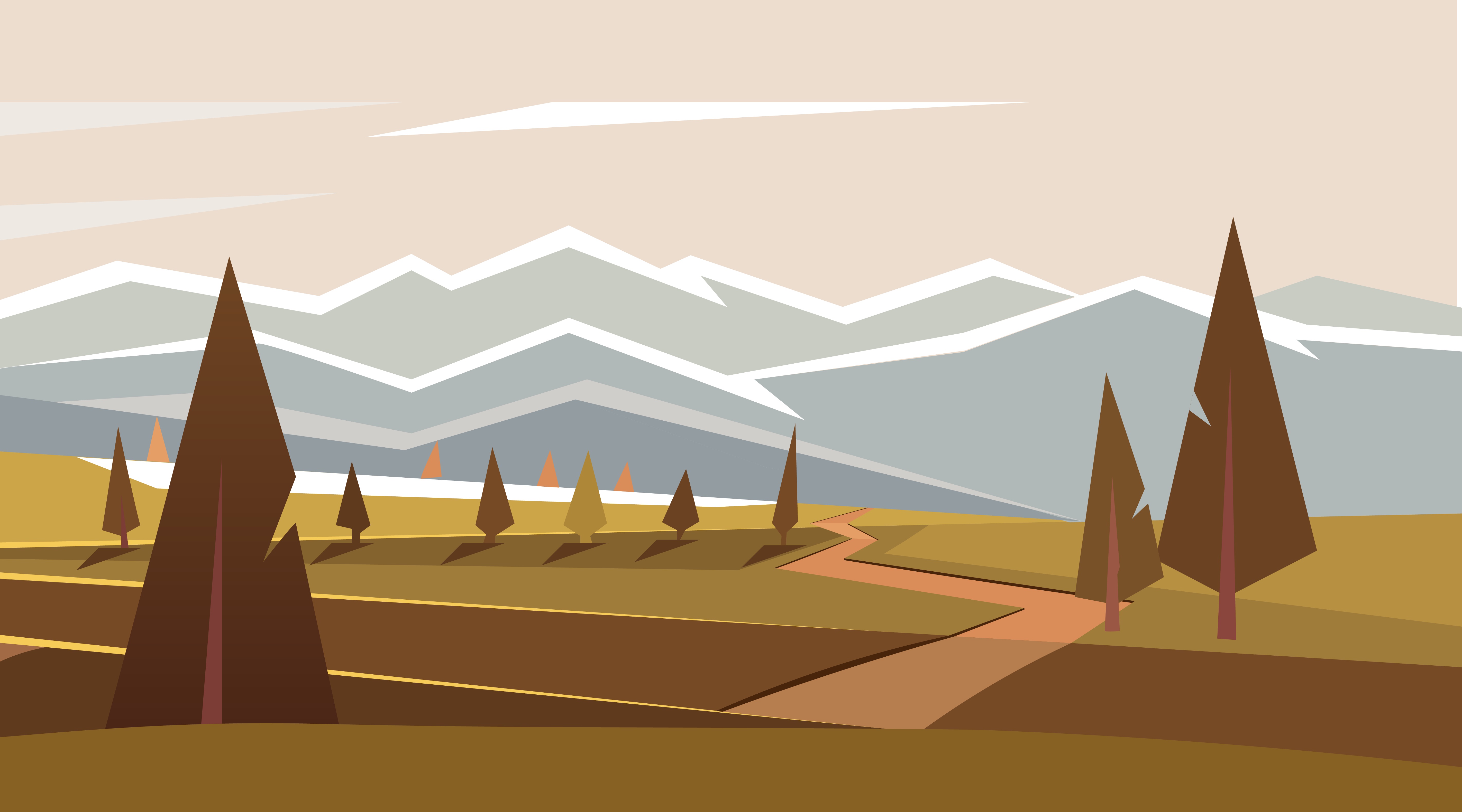 Free download wallpaper Landscape, Mountain, Tree, Artistic, Minimalist on your PC desktop