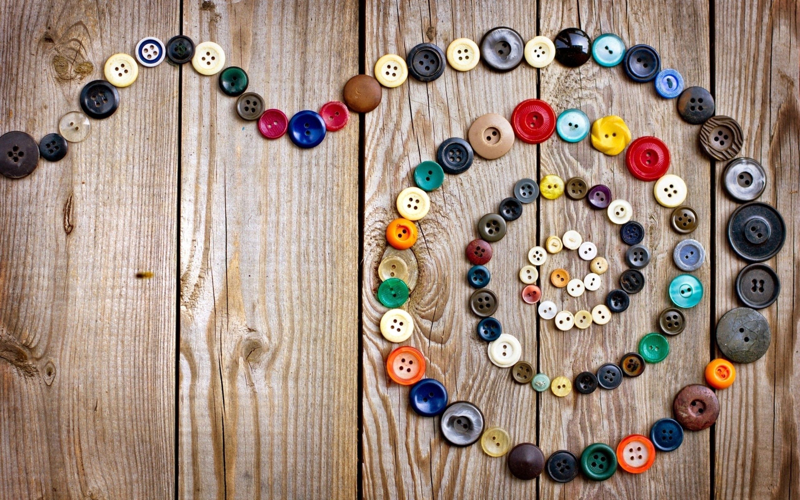 buttons, miscellanea, miscellaneous, multicolored, spiral, wooden floor