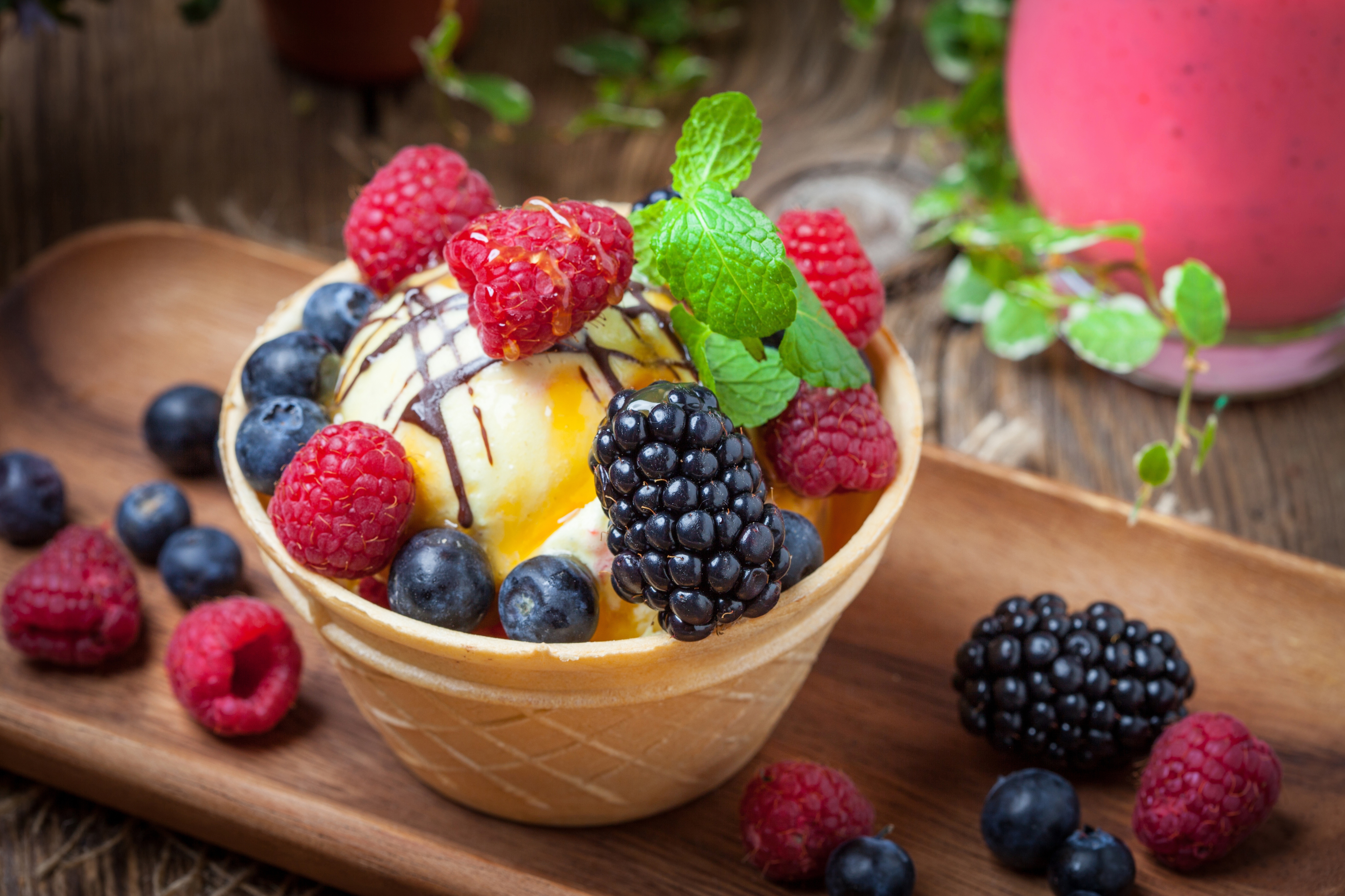 Download mobile wallpaper Food, Blueberry, Raspberry, Ice Cream, Blackberry, Berry, Fruit for free.