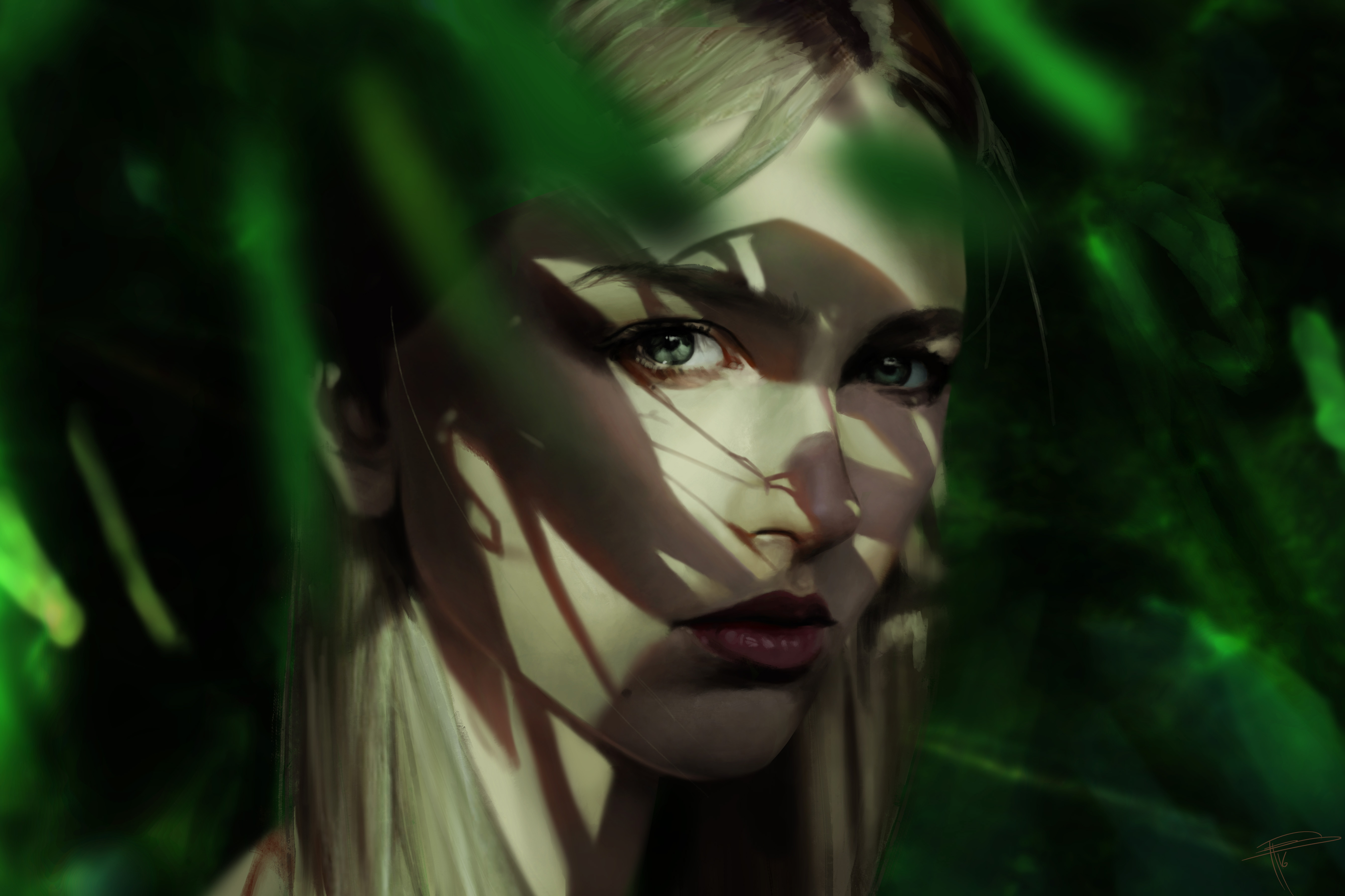 Download mobile wallpaper Portrait, Painting, Artistic, Blonde, Face, Green Eyes for free.