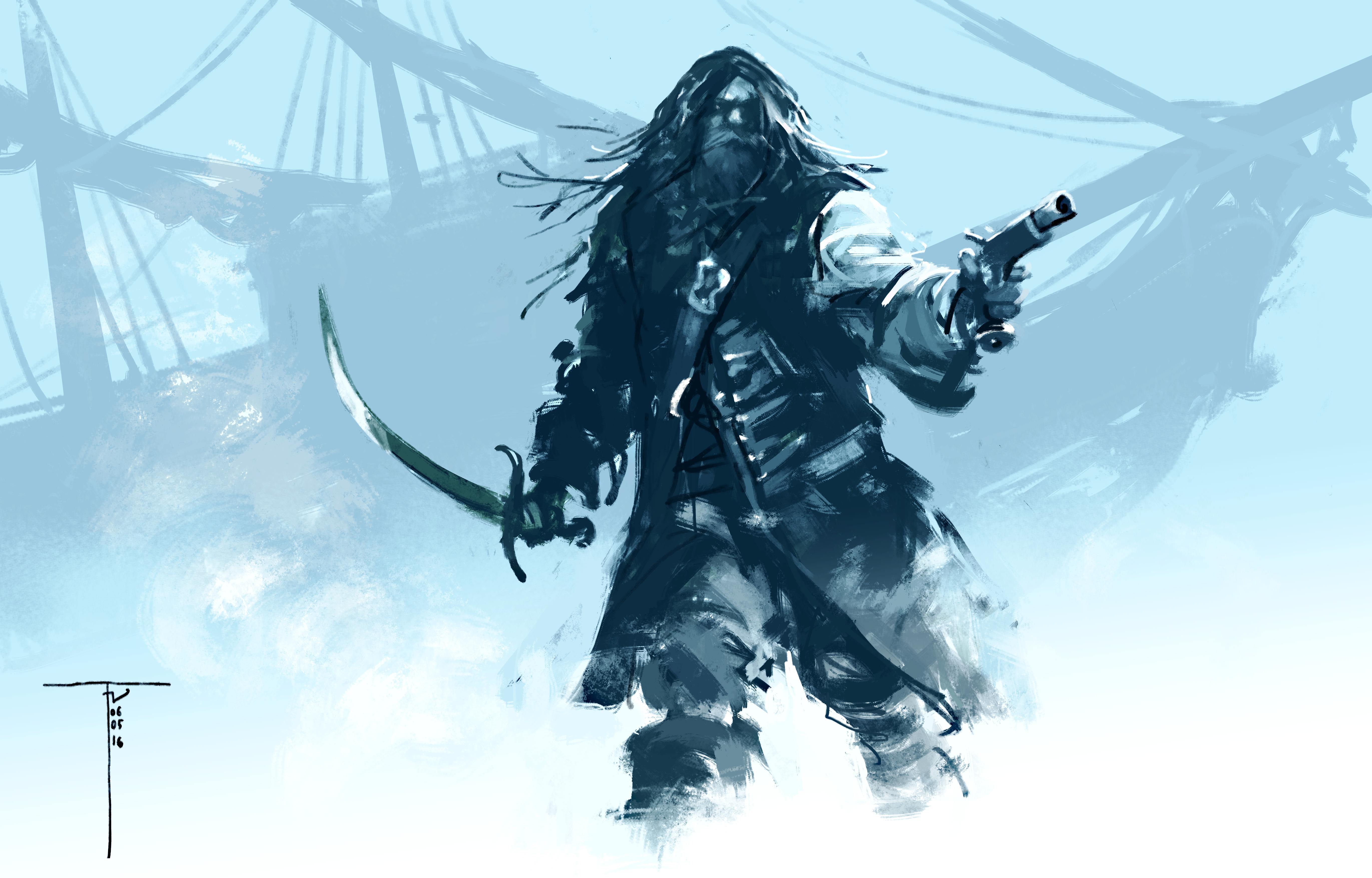 Free download wallpaper Fantasy, Warrior, Ship, Sword, Pirate, Gun on your PC desktop