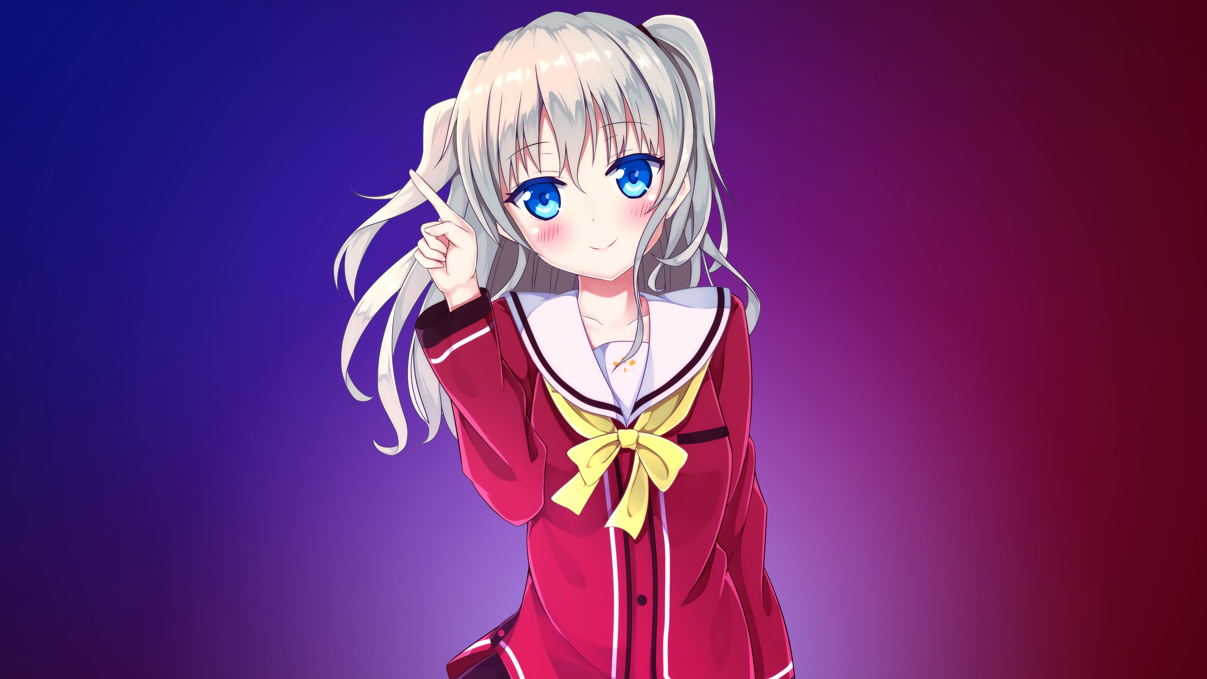 Download mobile wallpaper Anime, Blue Eyes, Charlotte, Blush, White Hair, Nao Tomori for free.
