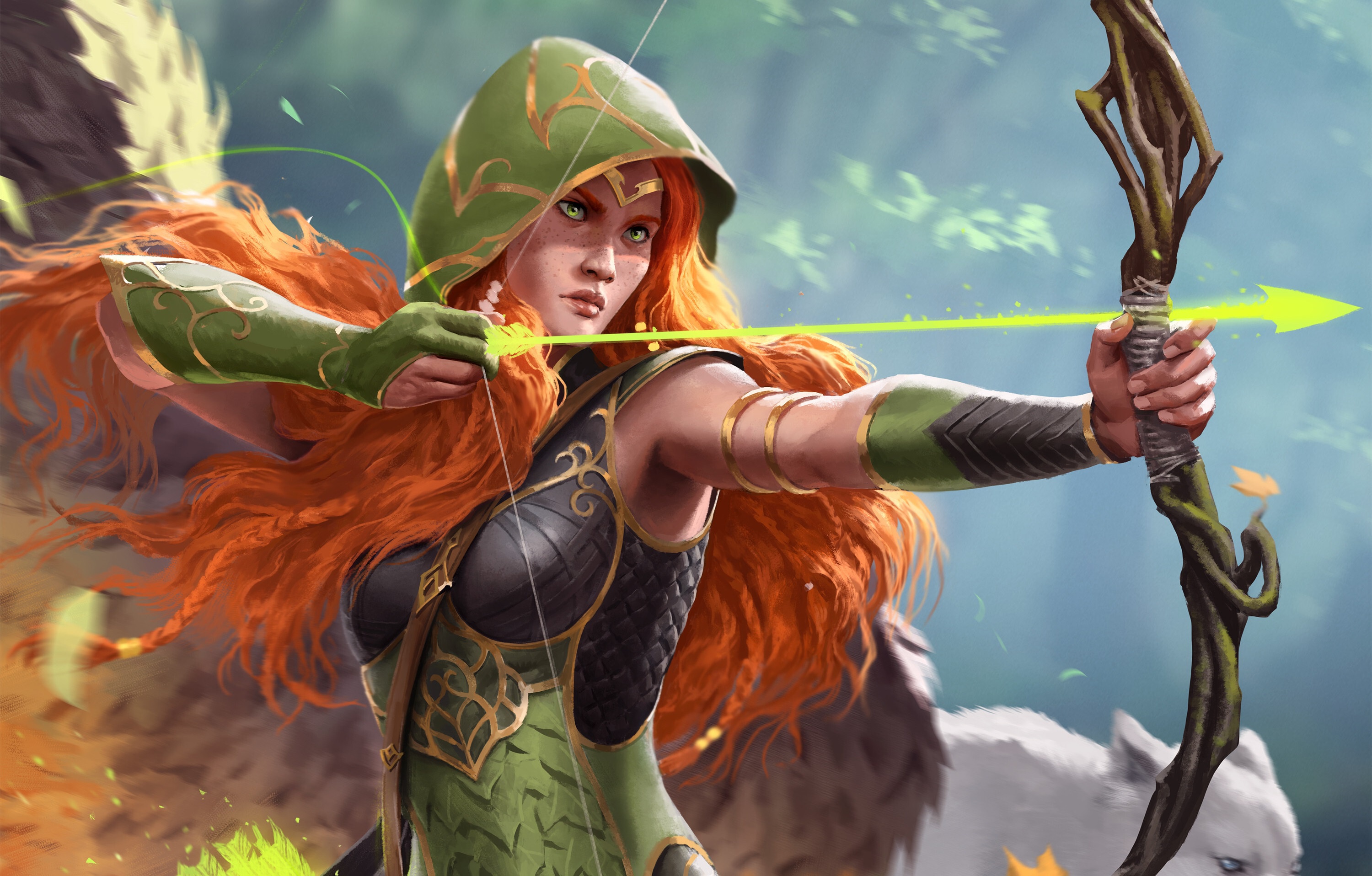 Download mobile wallpaper Fantasy, Archer, Woman Warrior, Orange Hair for free.