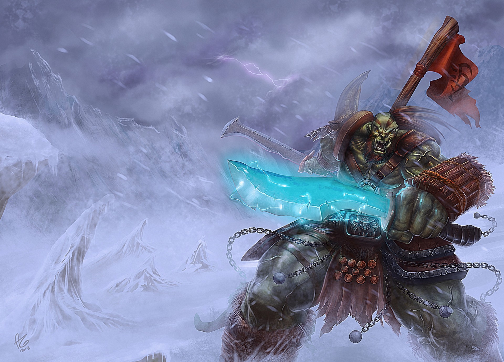 Download mobile wallpaper Warcraft, Warrior, Sword, Video Game, World Of Warcraft, Orc, Banner for free.