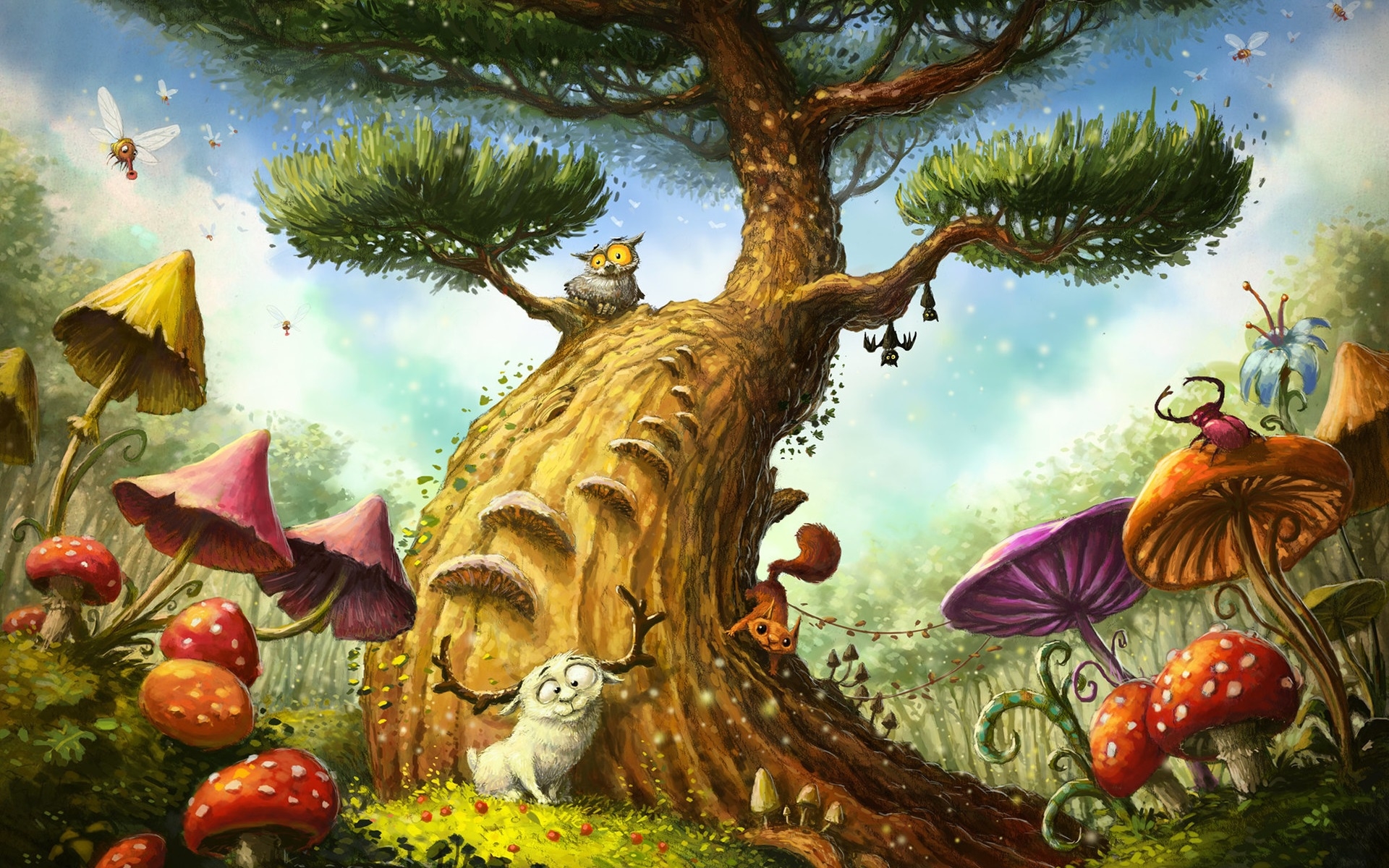 Download mobile wallpaper Fantasy, Forest, Tree, Mushroom for free.
