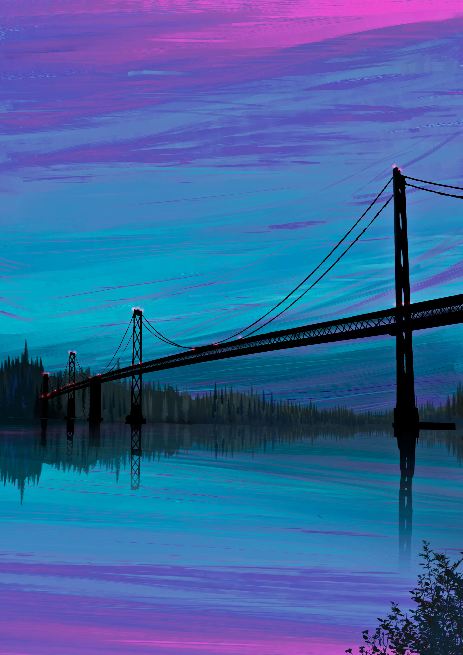 PCデスクトップに反射, ブリッジ, 橋, 薄明, 夕暮れ, 川, アート画像を無料でダウンロード