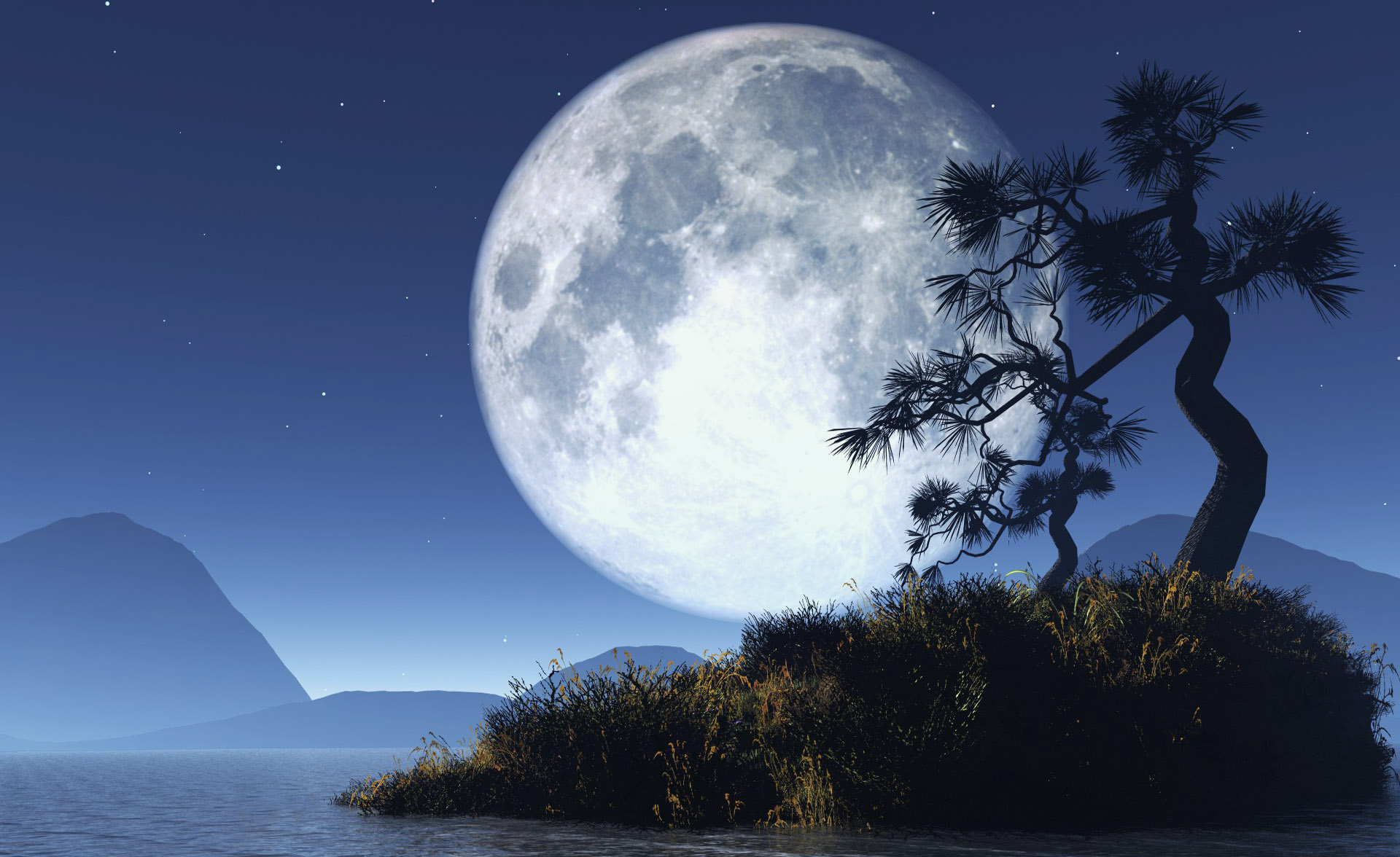 Descarga gratis la imagen Noche, Luna, Silueta, Árbol, Artístico en el escritorio de tu PC