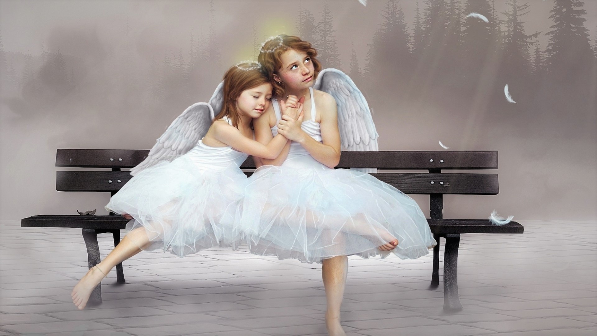 Free download wallpaper Fantasy, Wings, Bench, Angel, Child, Little Girl on your PC desktop