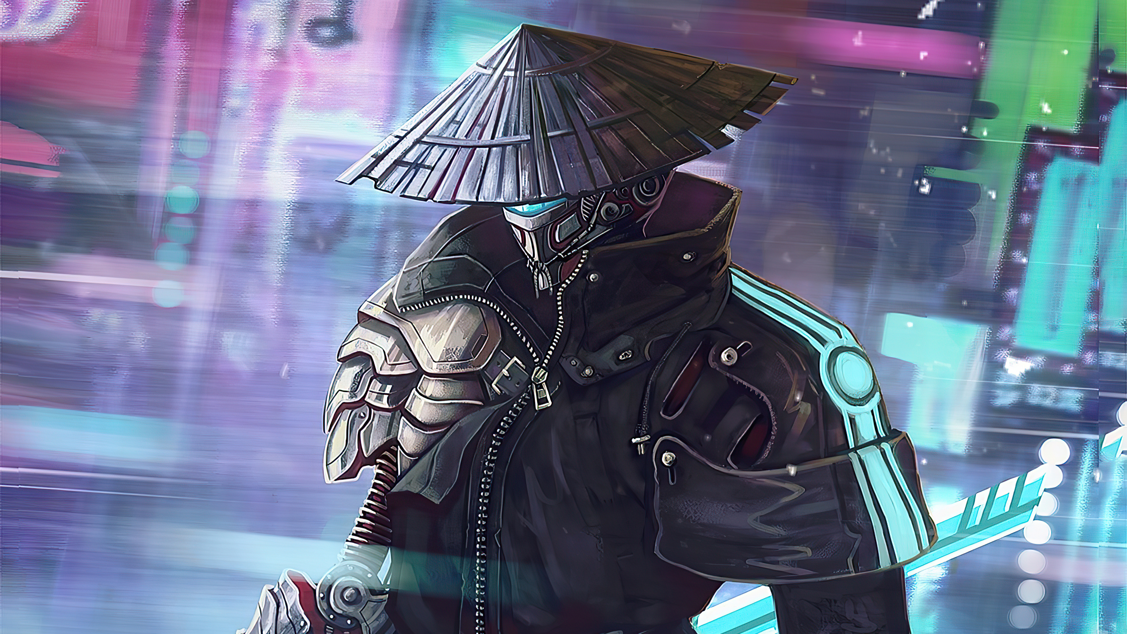 Laden Sie das Cyberpunk, Krieger, Science Fiction, Samurai-Bild kostenlos auf Ihren PC-Desktop herunter