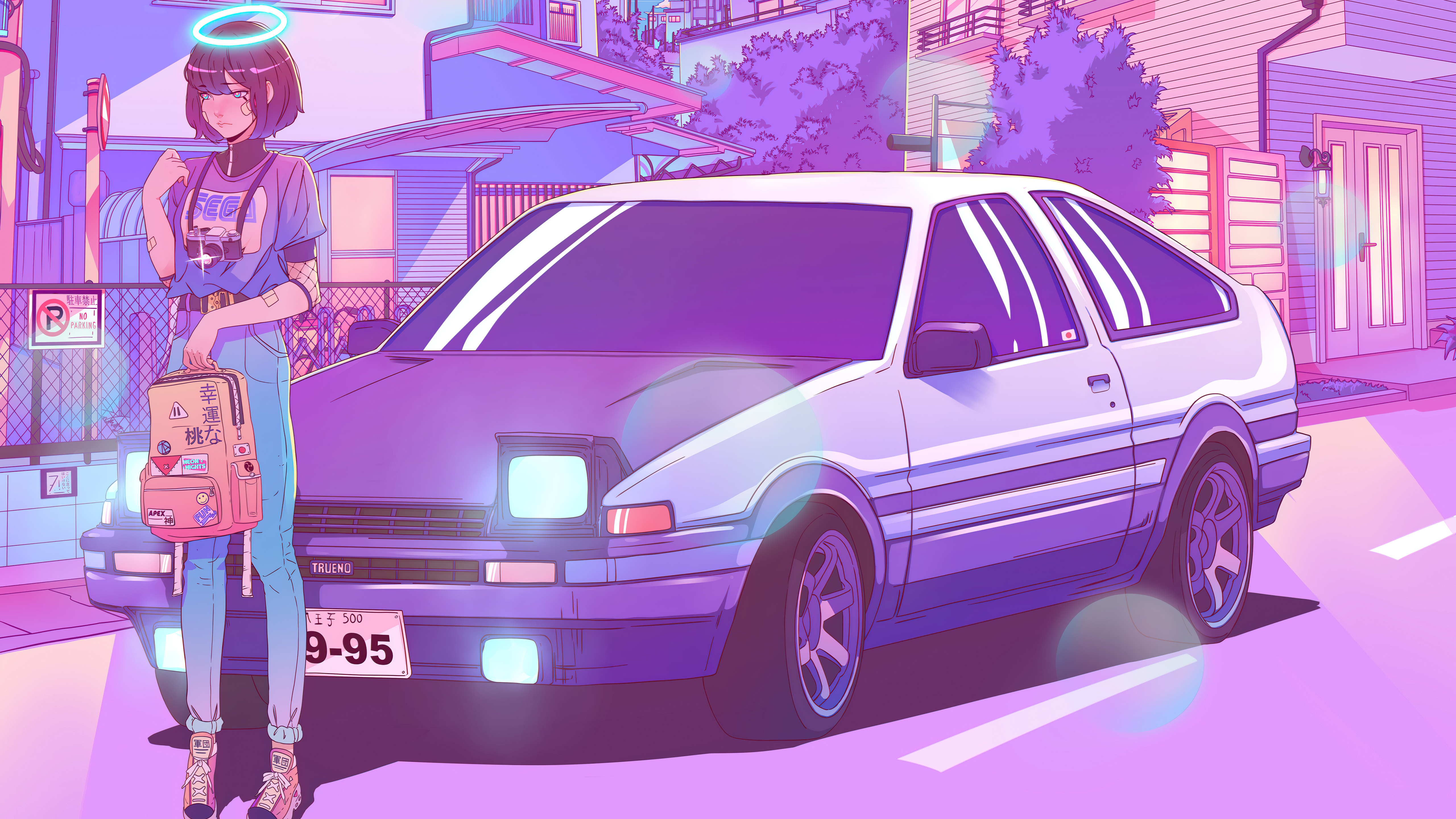 Download mobile wallpaper Fantasy, Car, Women, Synthwave for free.