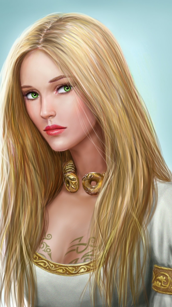 Download mobile wallpaper Fantasy, Blonde, Women, Green Eyes for free.