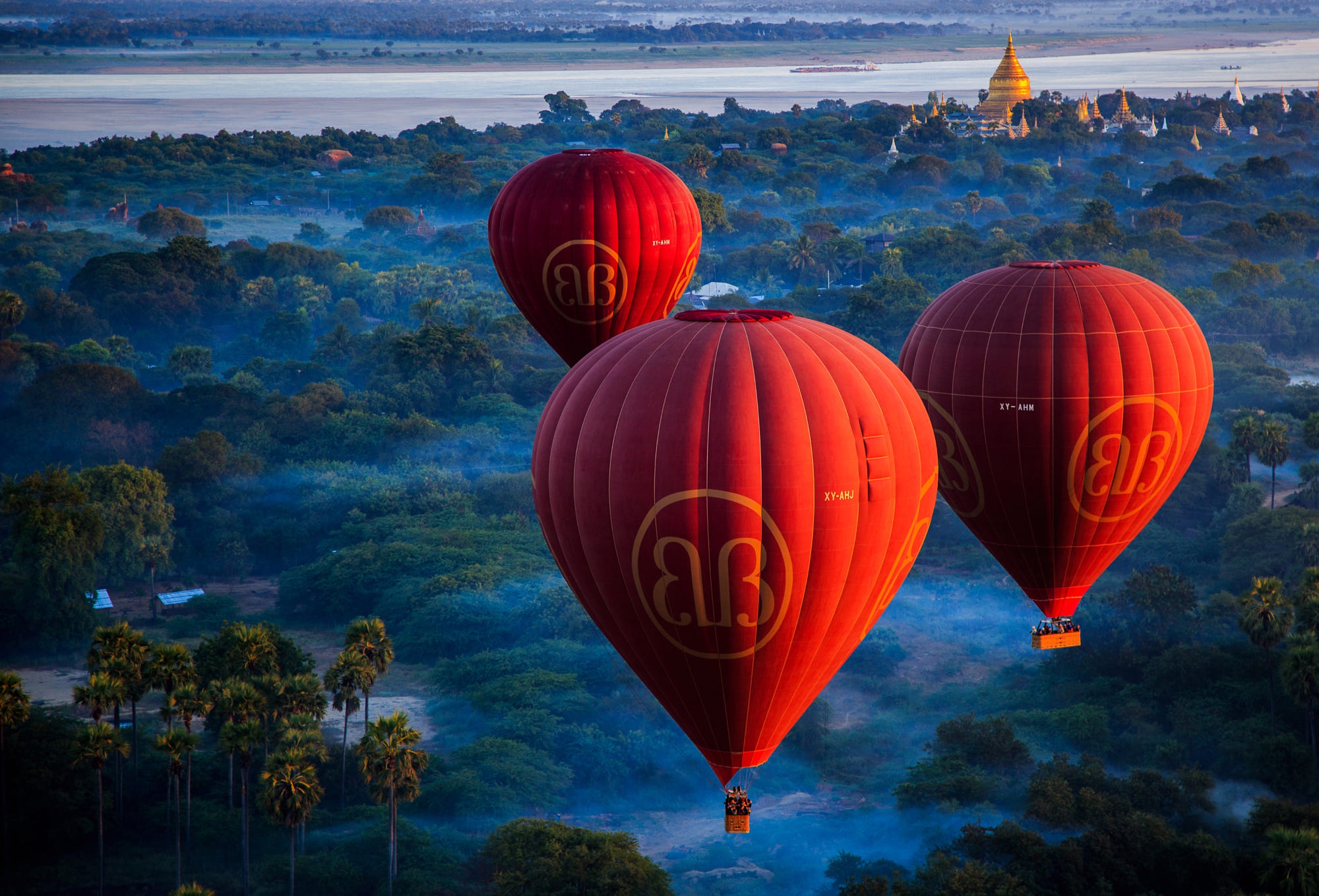 965829 скачать картинку транспортные средства, воздушный шар, ландшафт, мьянма - обои и заставки бесплатно