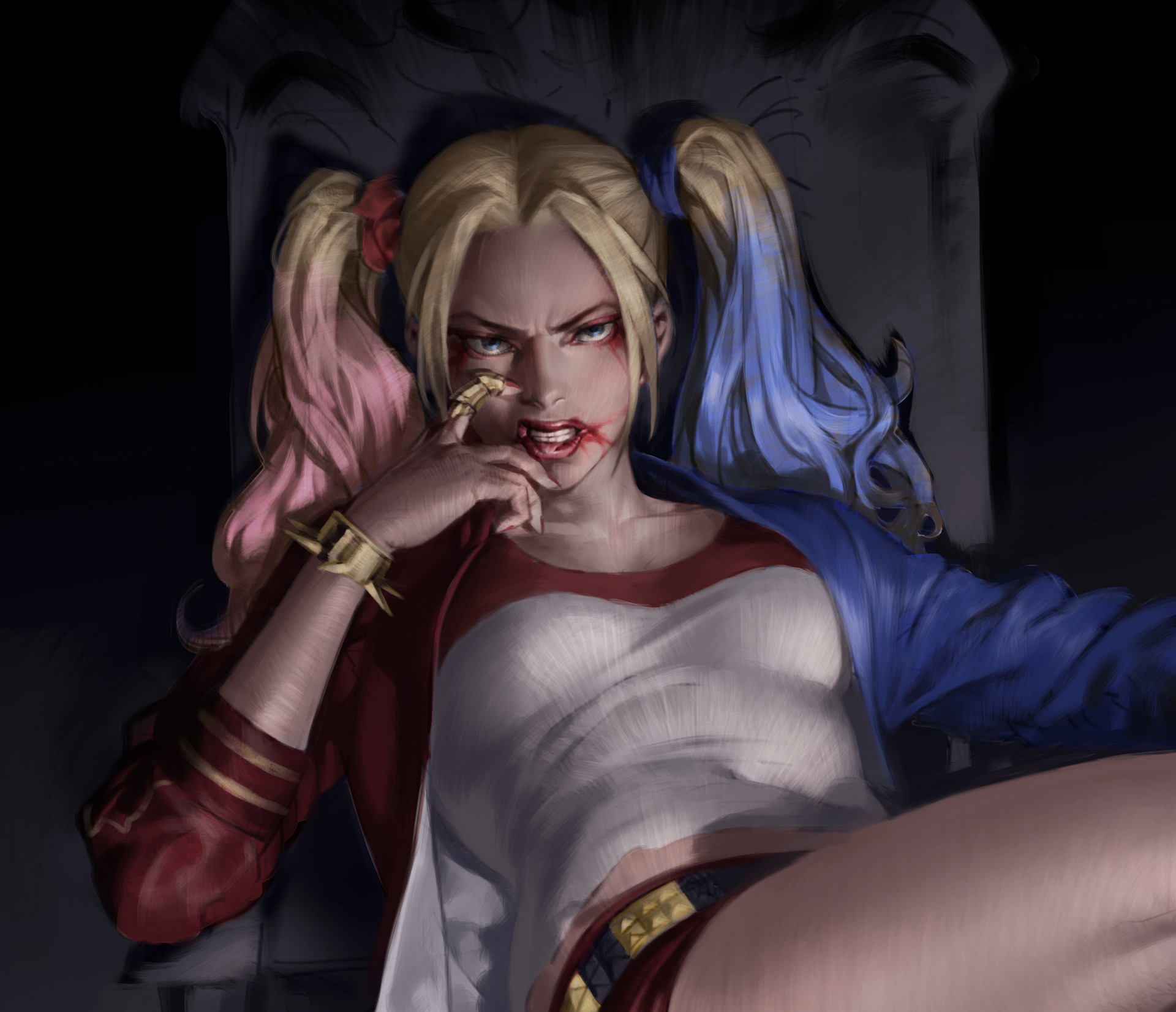 Descarga gratuita de fondo de pantalla para móvil de Ojos Azules, Historietas, Harley Quinn, Dc Comics, Colas Gemelas, Rubia.