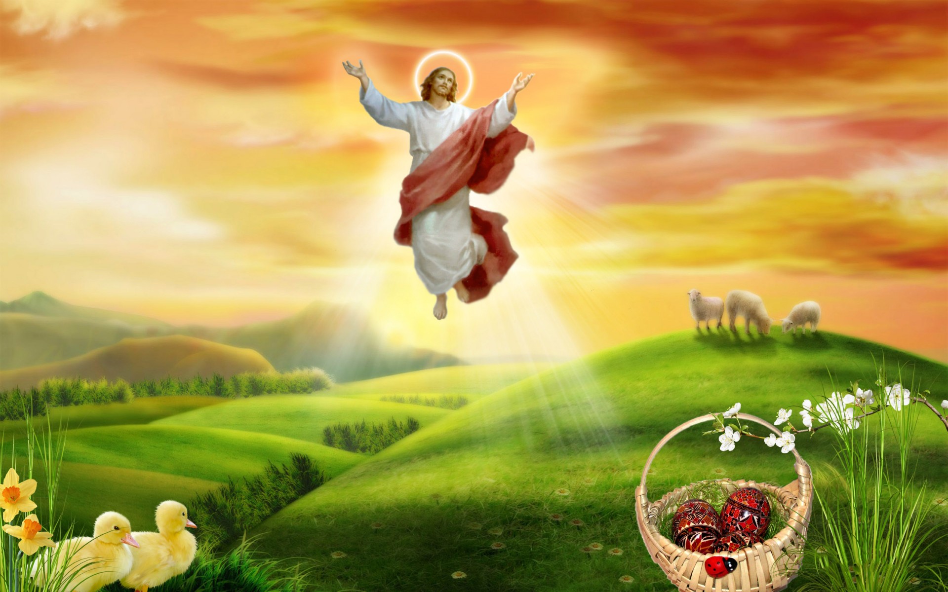 Скачать обои бесплатно Иисус, Утка, Овца, Религиозные, Христианство картинка на рабочий стол ПК