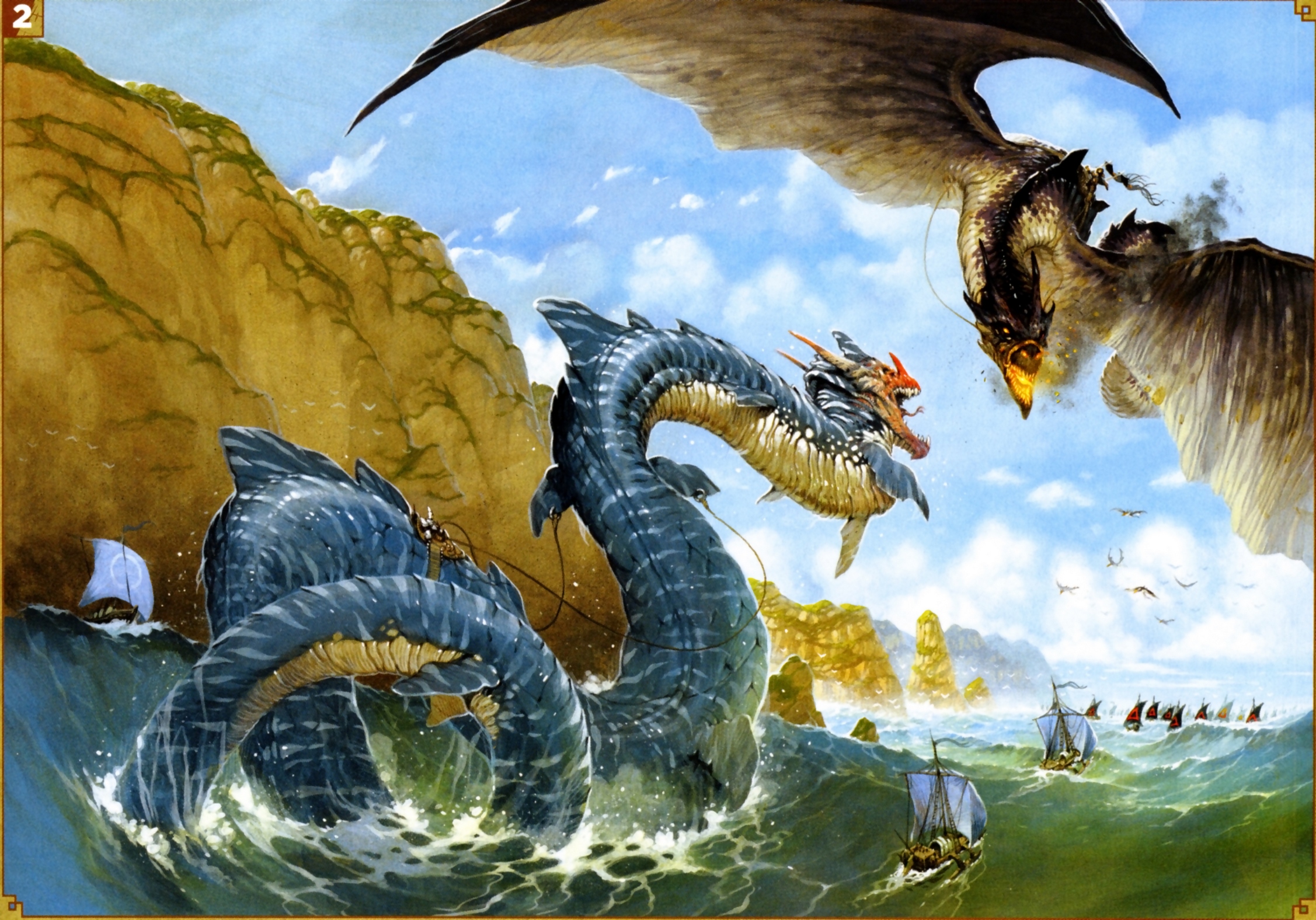 172791画像をダウンロードファンタジー, ドラゴン, 戦い, ドラゴンライダー, 海の怪物, 輸送する, 蛇-壁紙とスクリーンセーバーを無料で