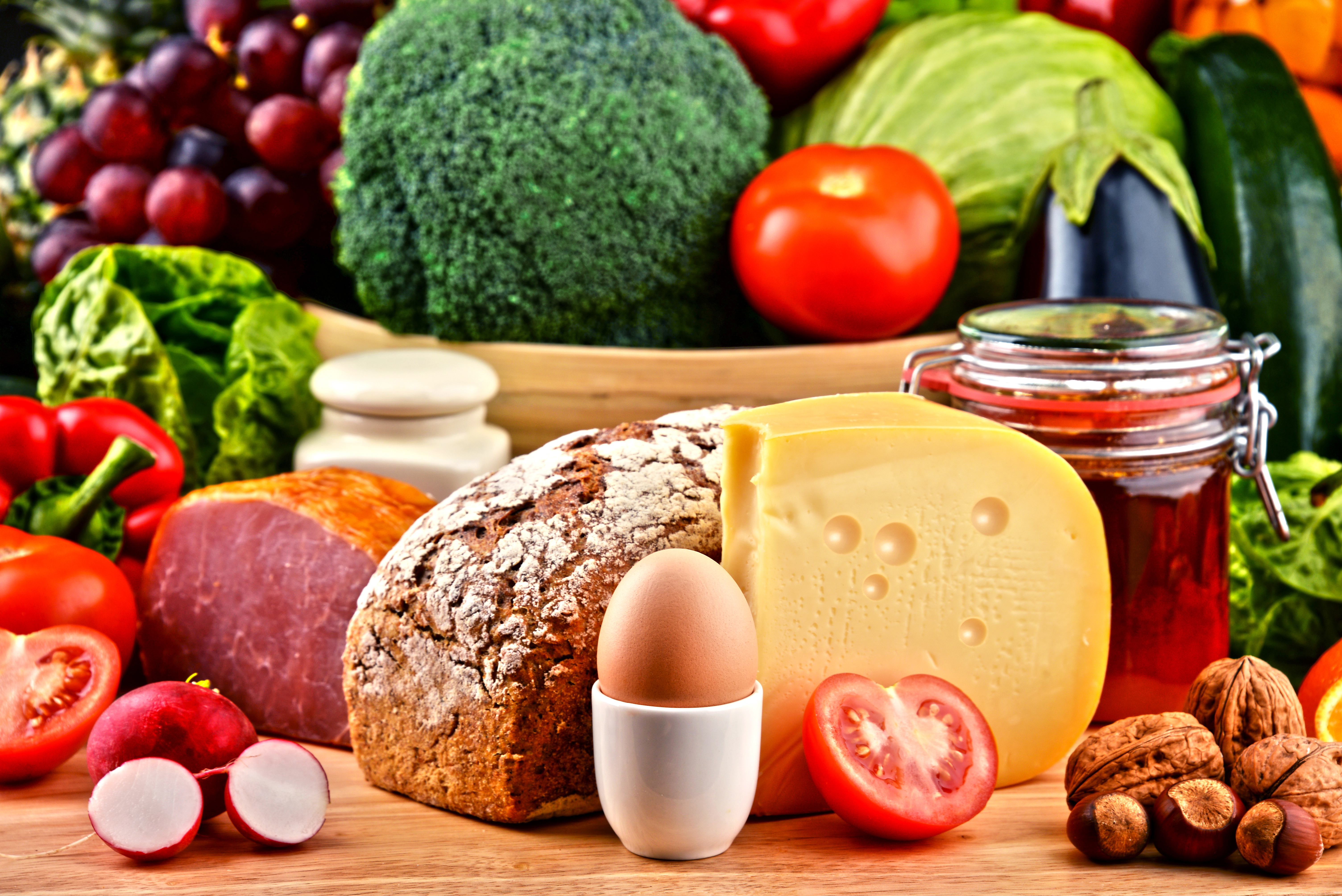 Laden Sie das Gemüse, Frucht, Brot, Käse, Nahrungsmittel, Stillleben-Bild kostenlos auf Ihren PC-Desktop herunter