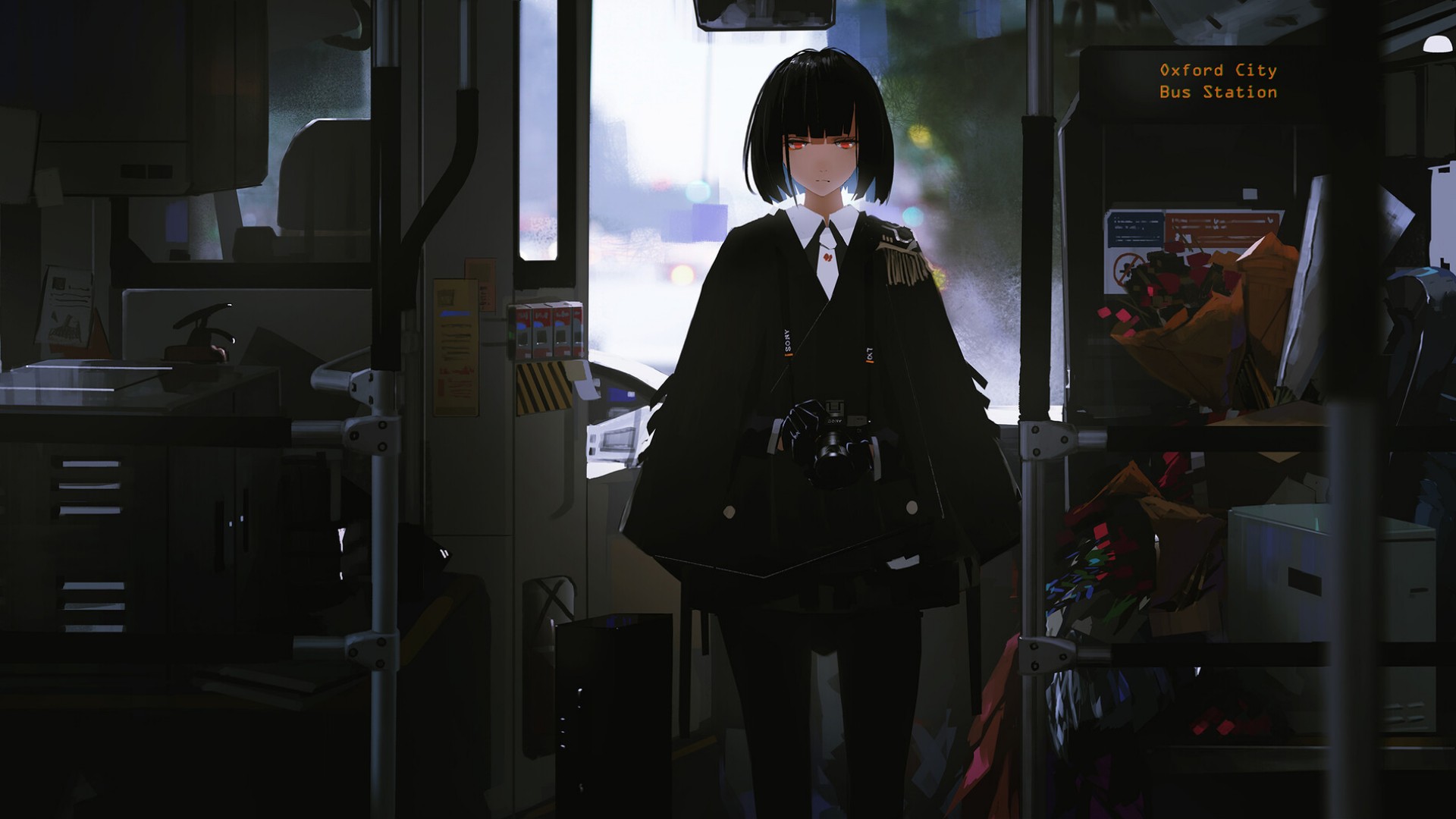 Download mobile wallpaper Anime, Girl, Bus for free.