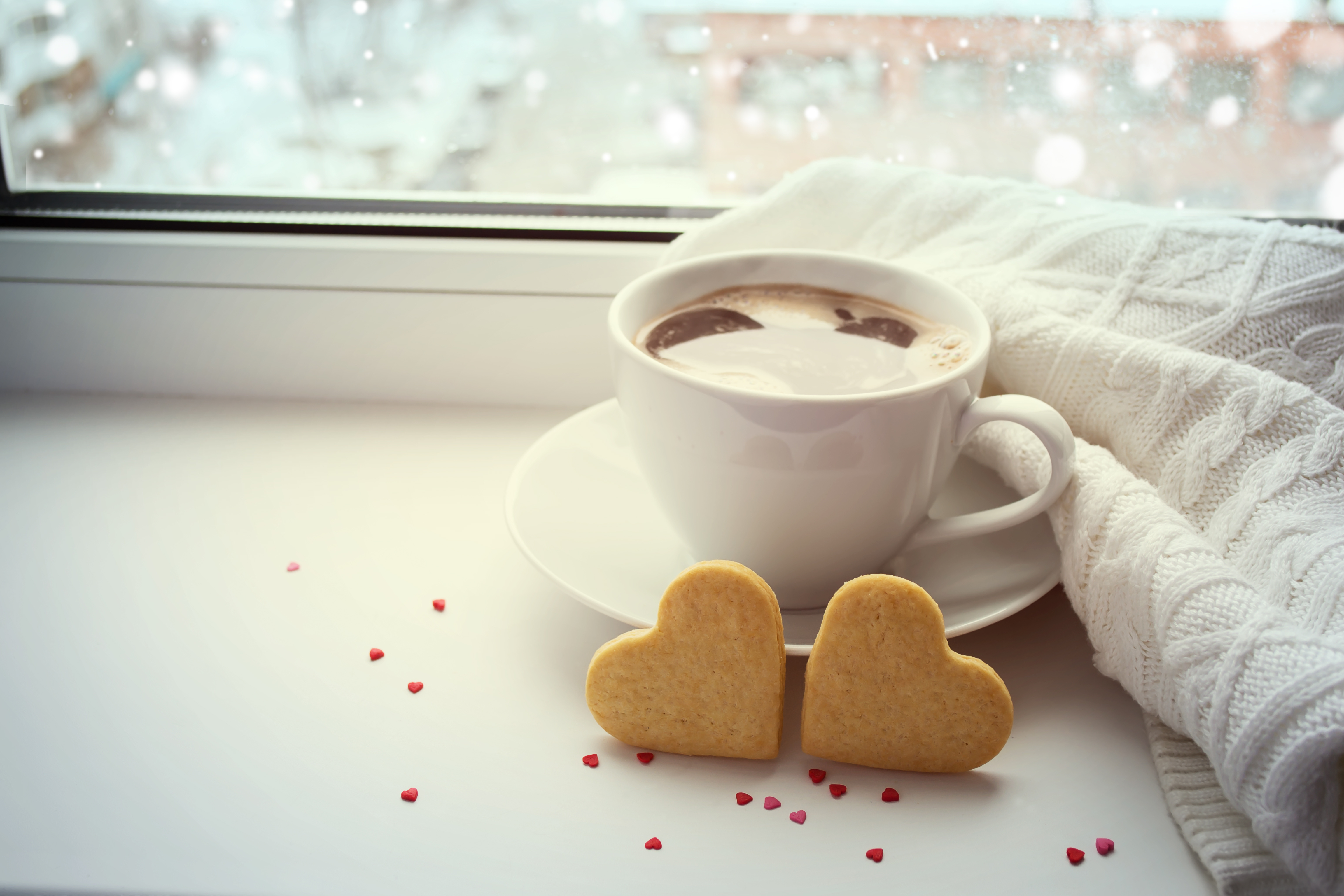 Download mobile wallpaper Food, Coffee, Cup, Cookie, Heart Shaped for free.