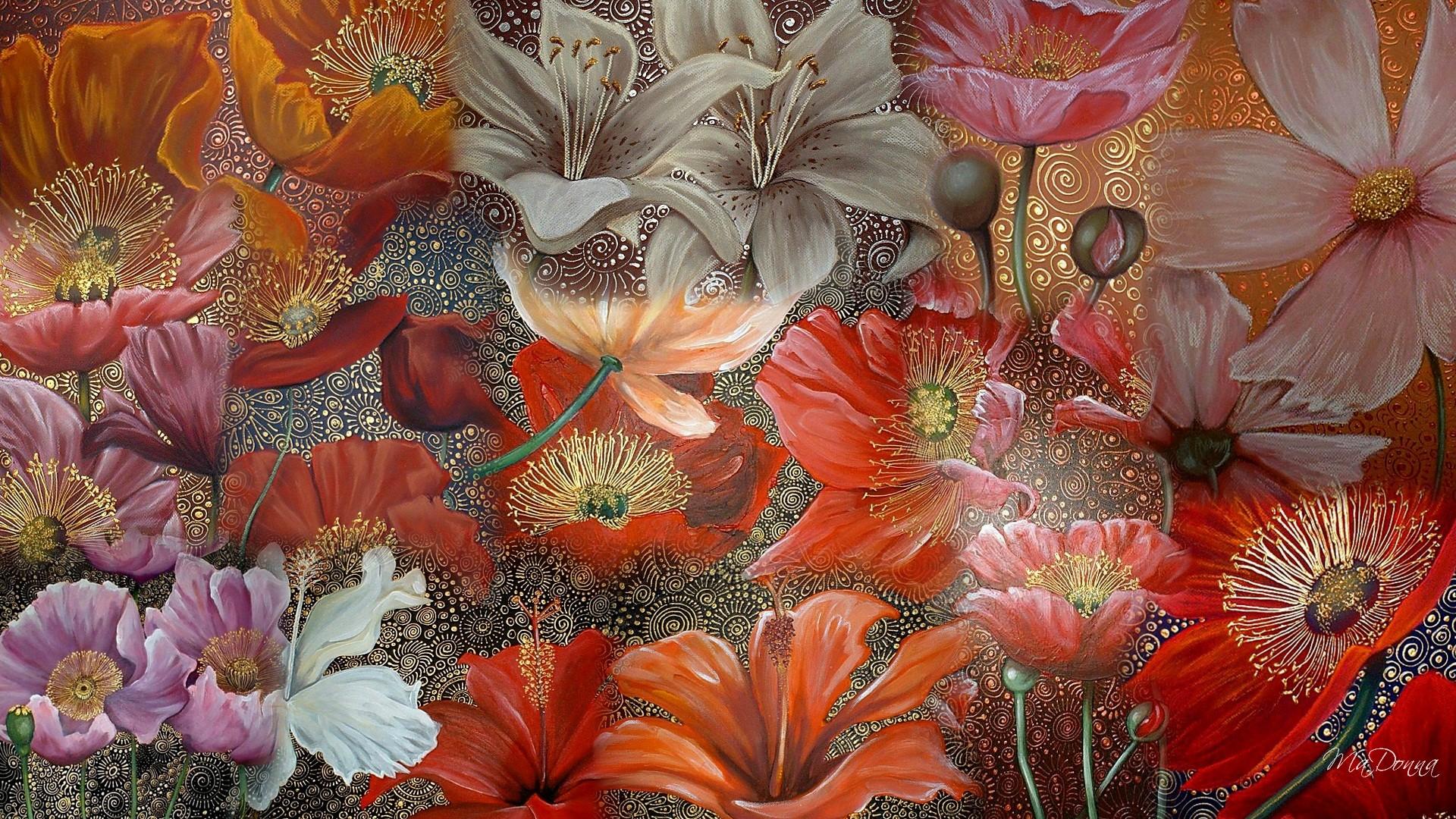 Handy-Wallpaper Blumen, Mohn, Blume, Farben, Lila, Hibiskus, Künstlerisch, Orange Farbe) kostenlos herunterladen.