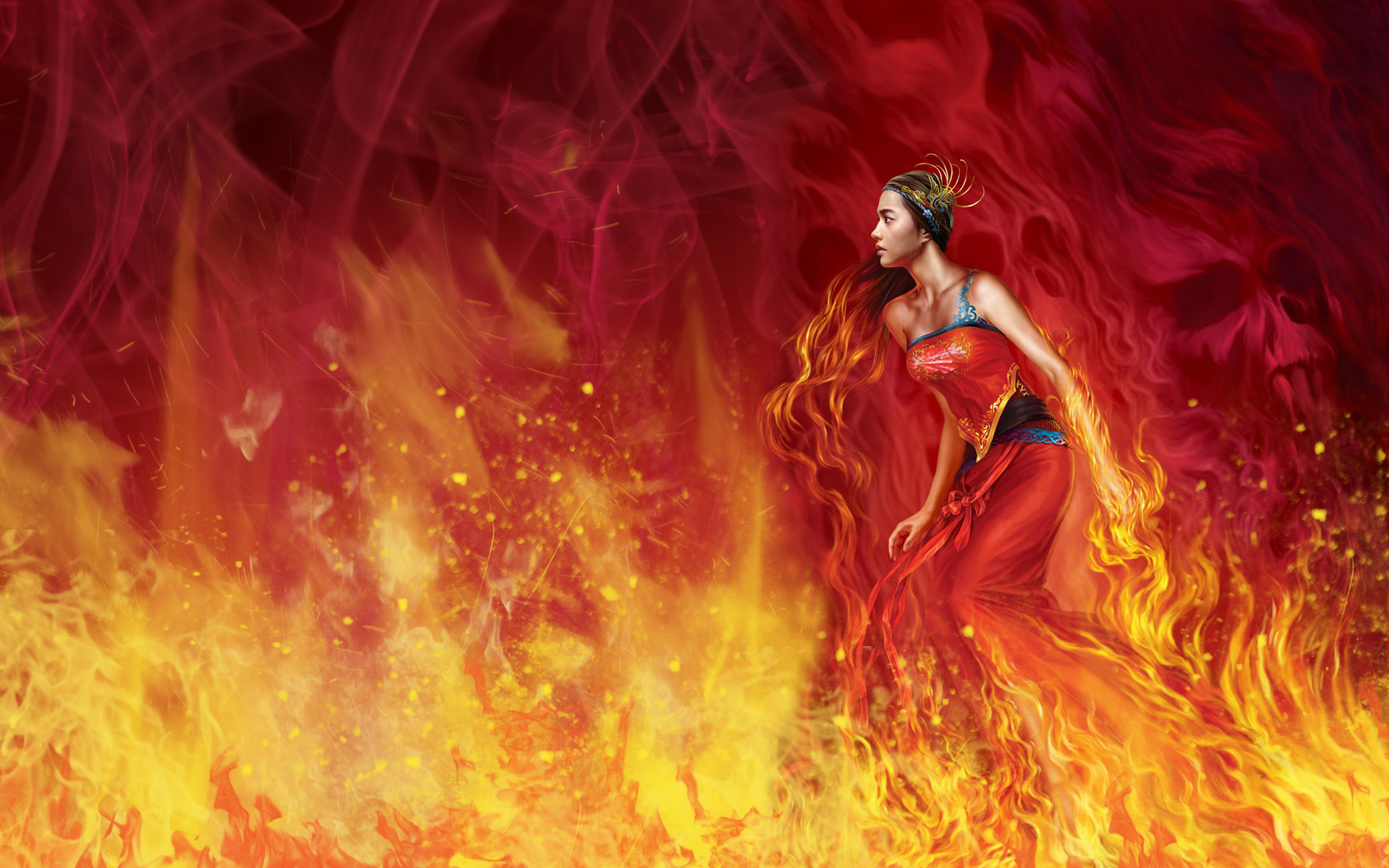 Download mobile wallpaper Fantasy, Fire, Women for free.