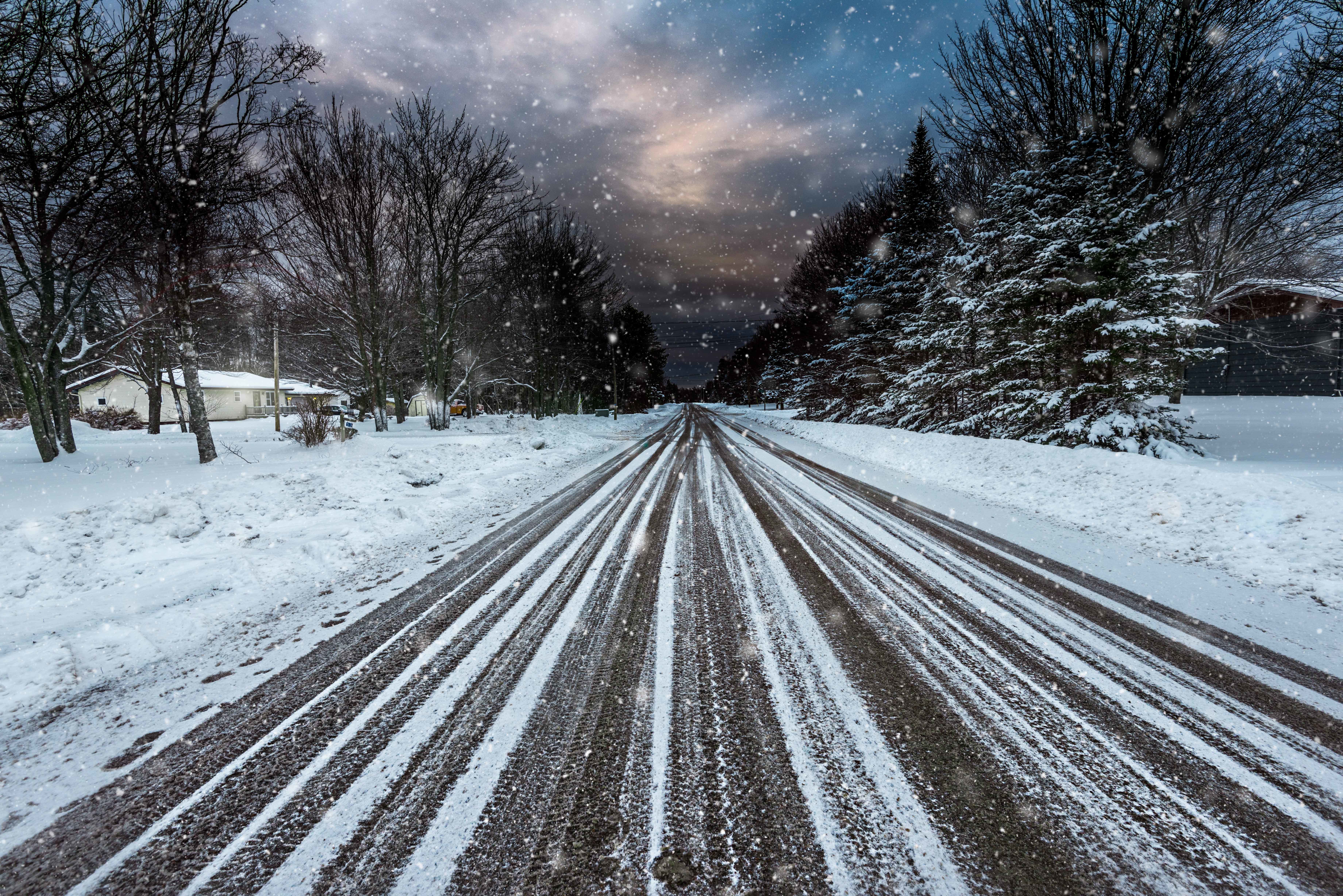 Free download wallpaper Winter, Night, Snow, Road, Photography, Snowfall on your PC desktop