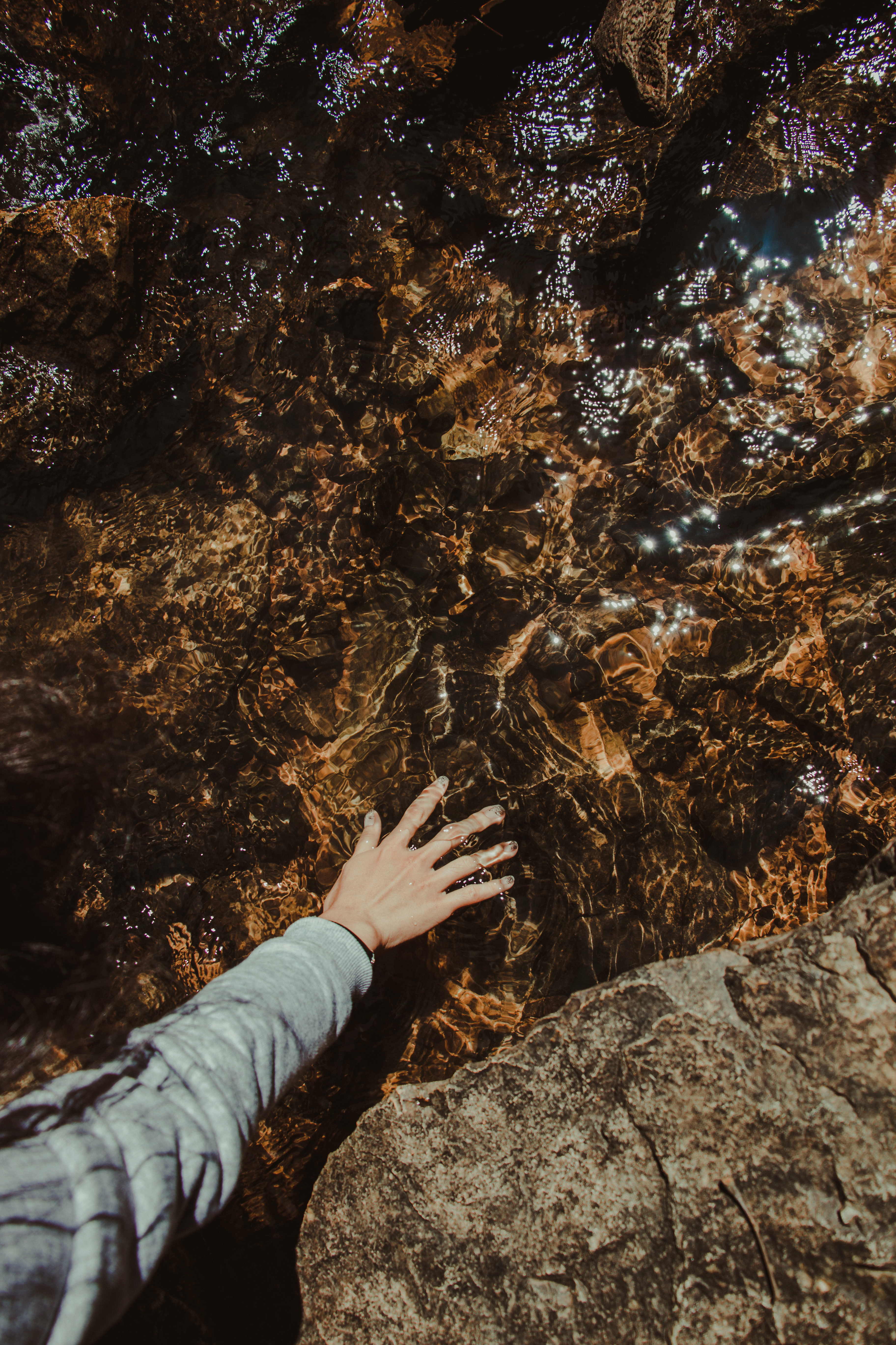 touching, transparent, water, stones, hand, miscellanea, miscellaneous, touch