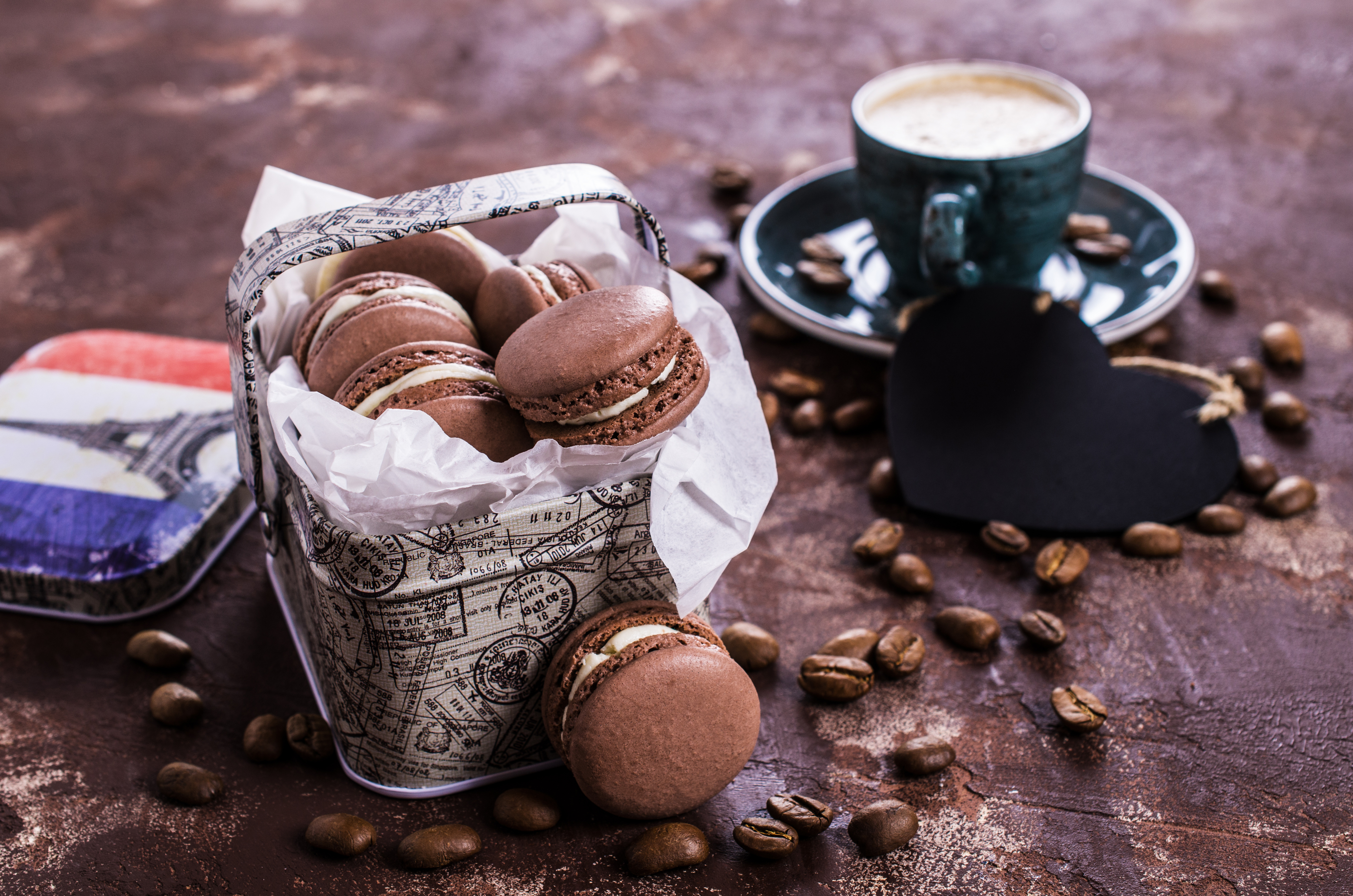Download mobile wallpaper Food, Still Life, Coffee Beans, Macaron for free.
