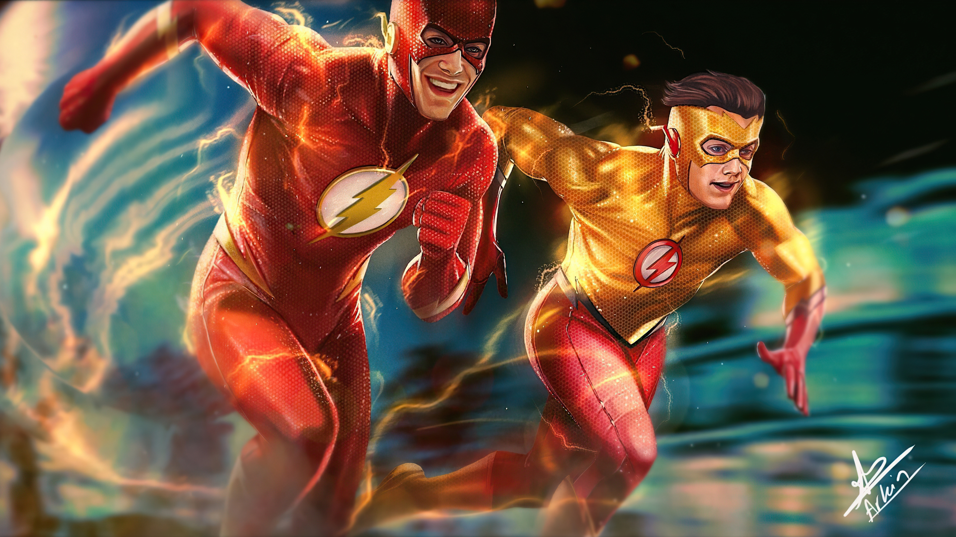Download mobile wallpaper Flash, Comics, Dc Comics, Kid Flash, Wally West, Barry Allen for free.