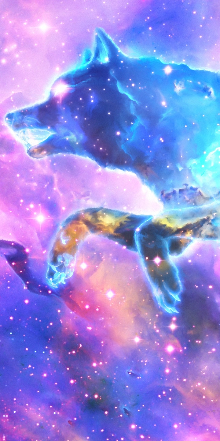 Download mobile wallpaper Fantasy, Stars, Nebula, Wolf, Space, Spirit, Fantasy Animals for free.
