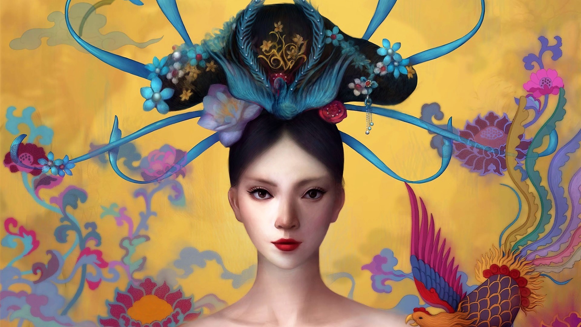 Free download wallpaper Fantasy, Colorful, Geisha, Lipstick on your PC desktop