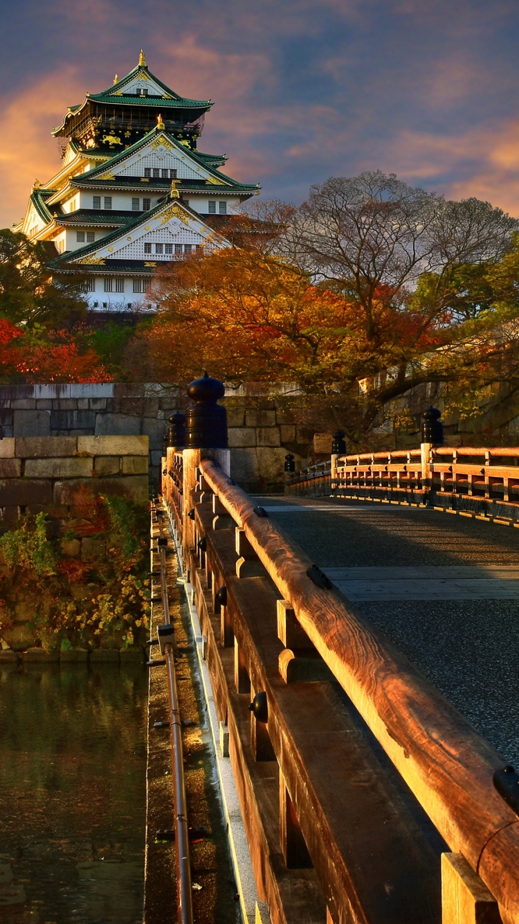 Handy-Wallpaper Herbst, Schlösser, Brücke, Japan, Osaka, Menschengemacht, Osaka Schloss kostenlos herunterladen.