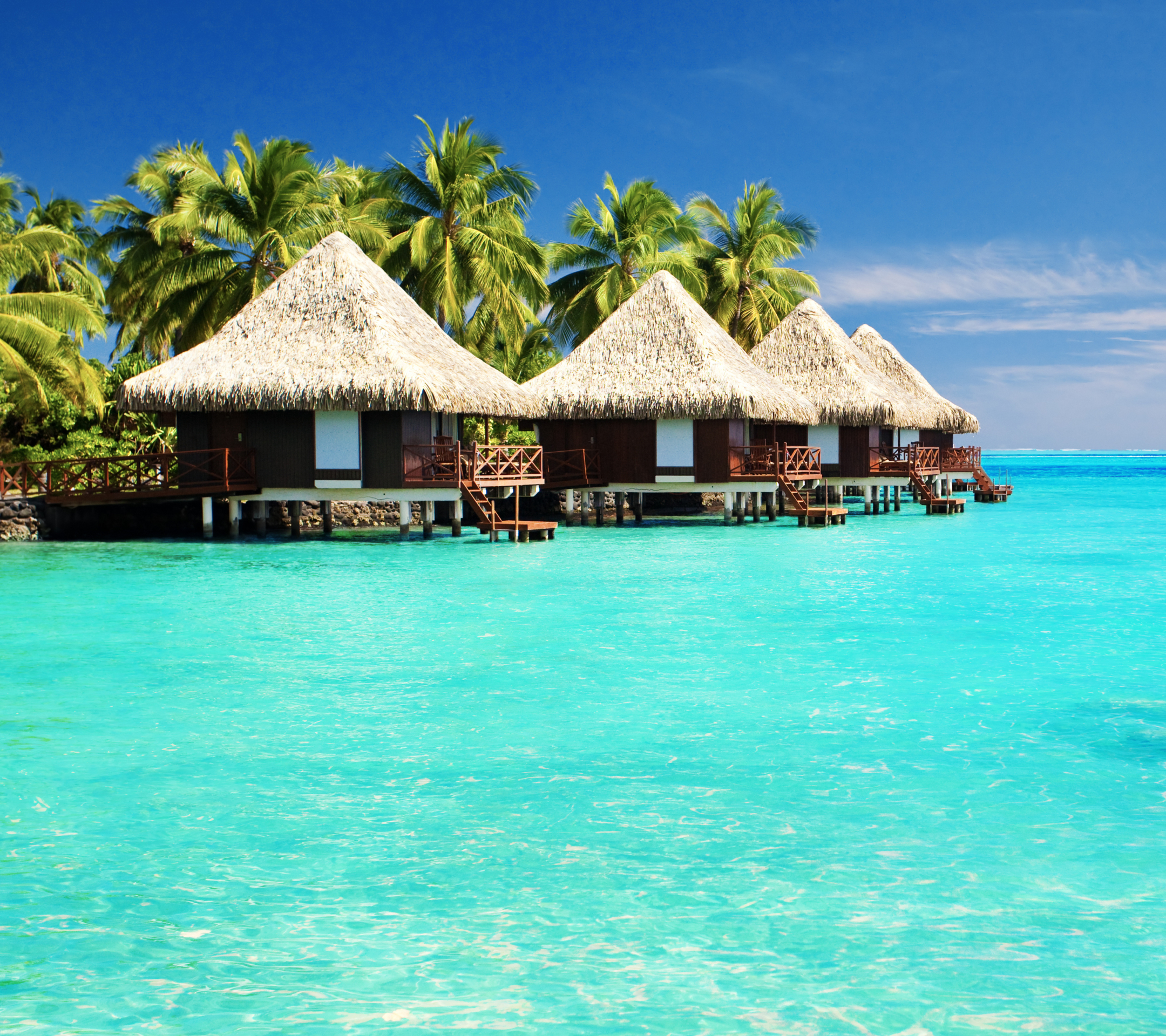 Free download wallpaper Sea, Ocean, Tropics, Lagoon, Tropical, Hut, Photography, Bungalow, Palm Tree on your PC desktop