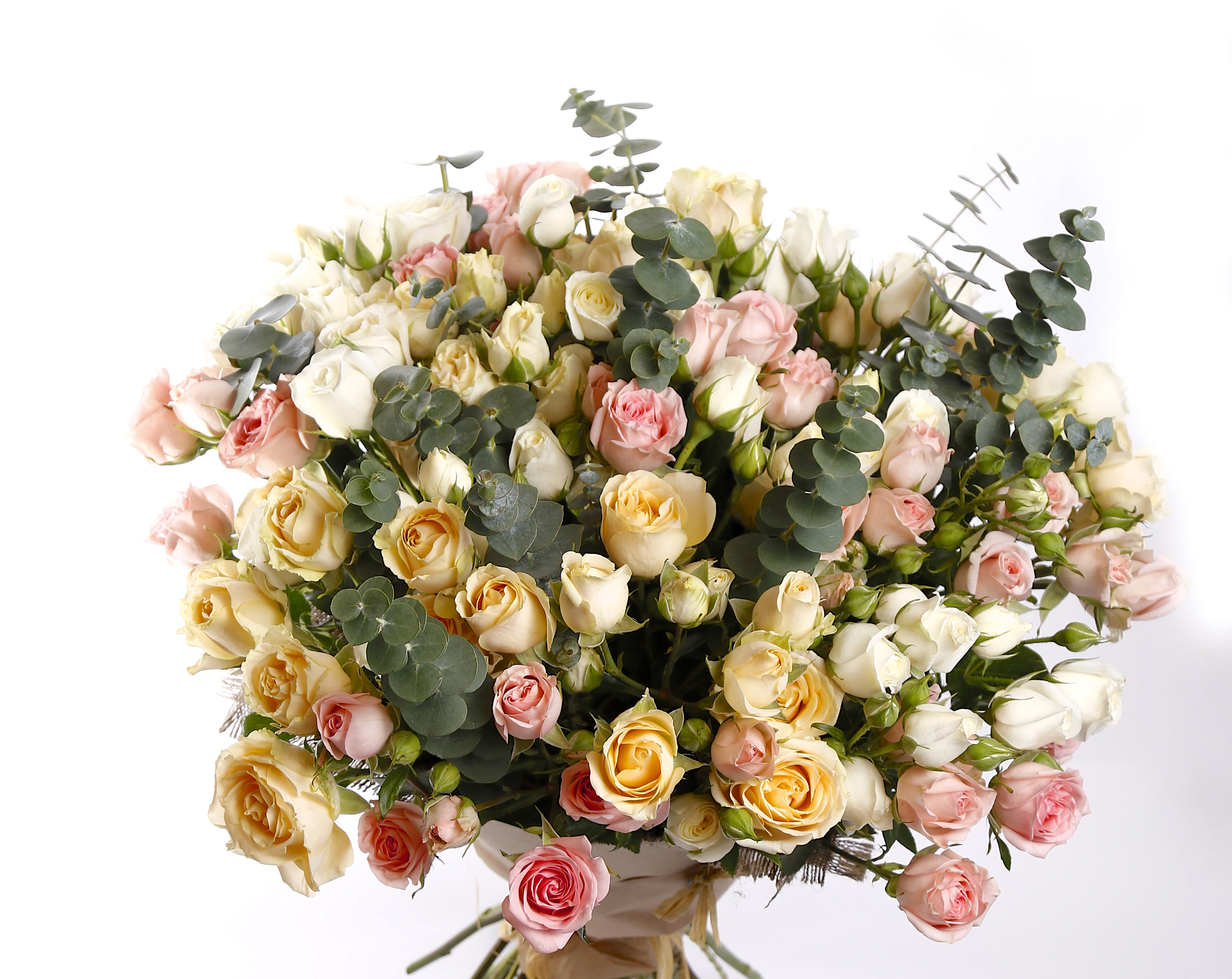 Handy-Wallpaper Blume, Rose, Strauß, Bunt, Weiße Blume, Menschengemacht, Pinke Blume kostenlos herunterladen.