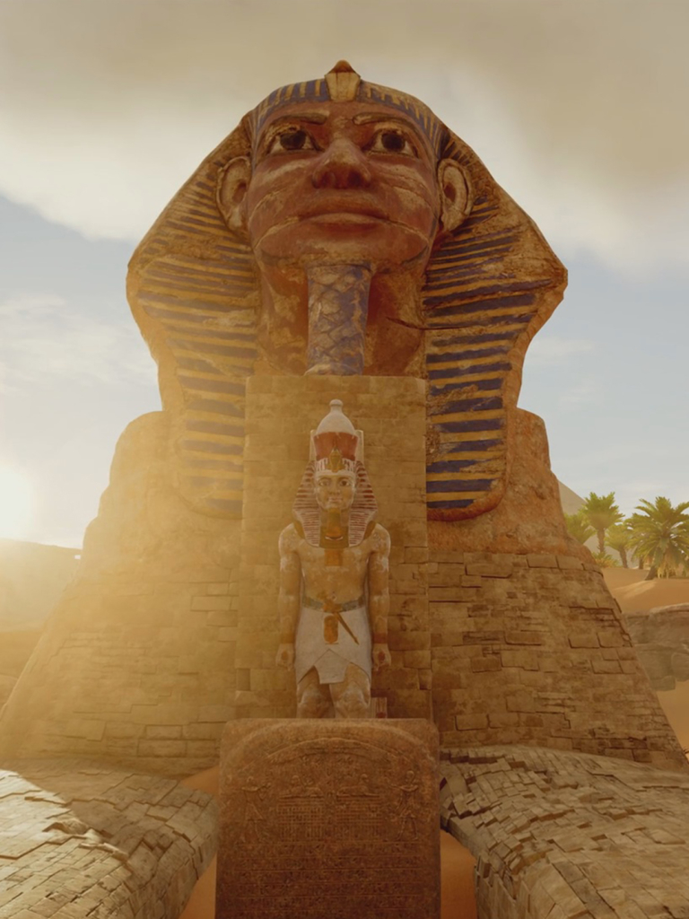 video game, assassin's creed origins, statue, sphinx, desert, assassin's creed