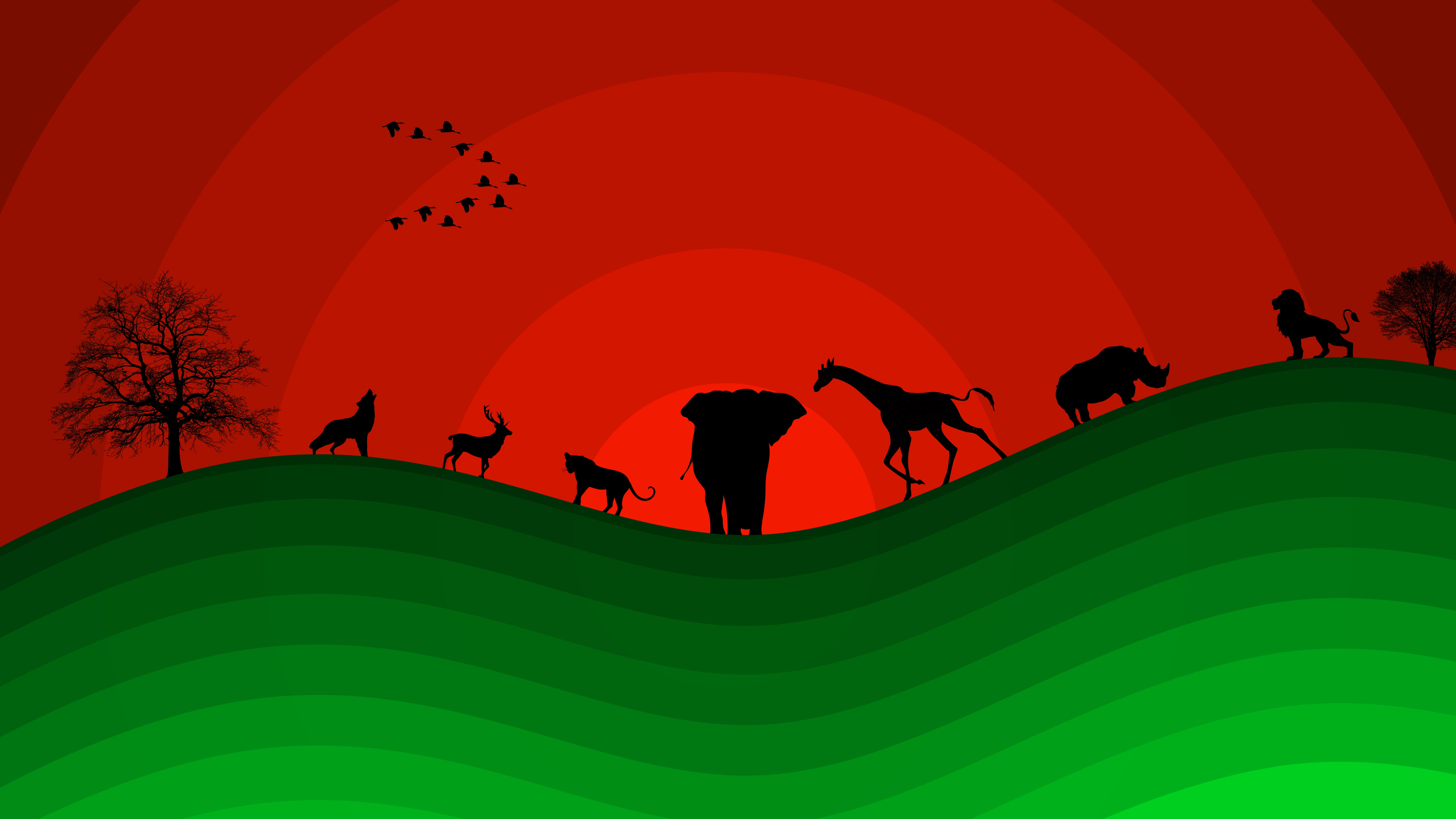 Handy-Wallpaper Tiere, Löwe, Wolf, Hirsch, Giraffe, Nashorn, Elefant, Minimalistisch, Künstlerisch kostenlos herunterladen.