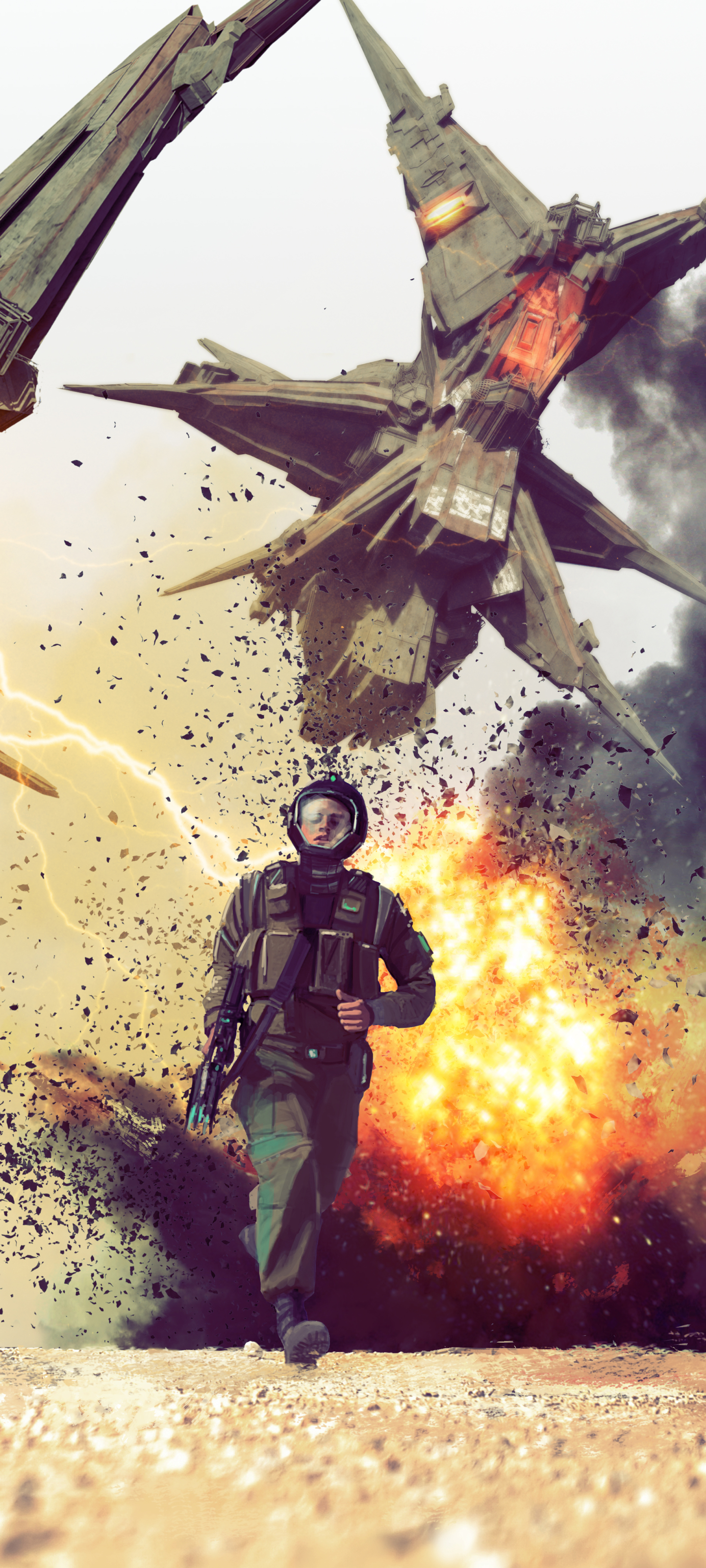 Download mobile wallpaper Robot, Explosion, Sci Fi, Battle, Soldier, Drone for free.