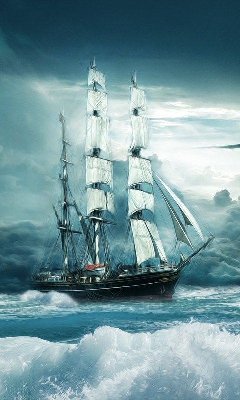 Download mobile wallpaper Fantasy, Ocean, Ship, Wave, Oil Painting for free.