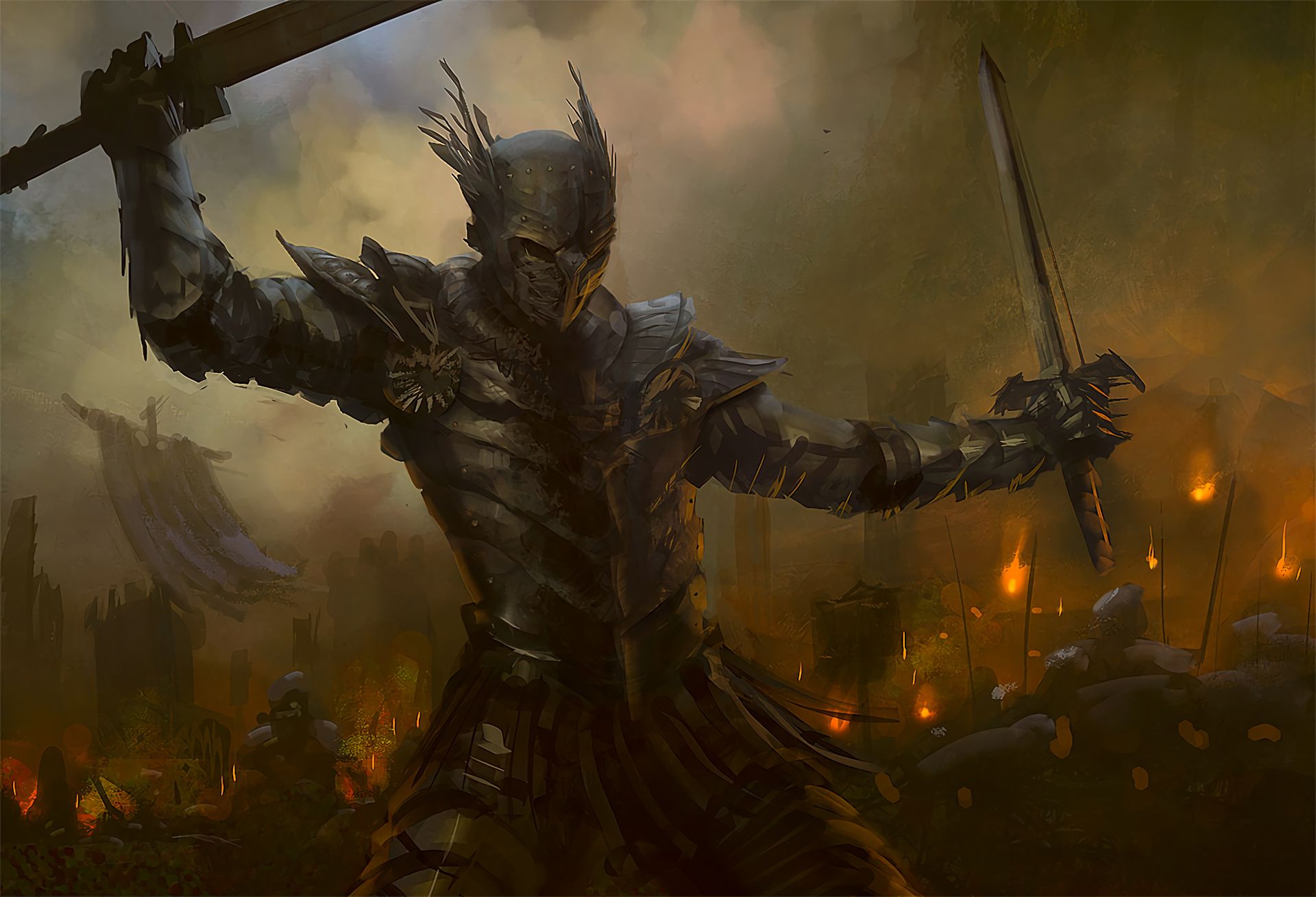 1075923 descargar fondo de pantalla guerrero, fantasía, armadura, batalla, espada: protectores de pantalla e imágenes gratis