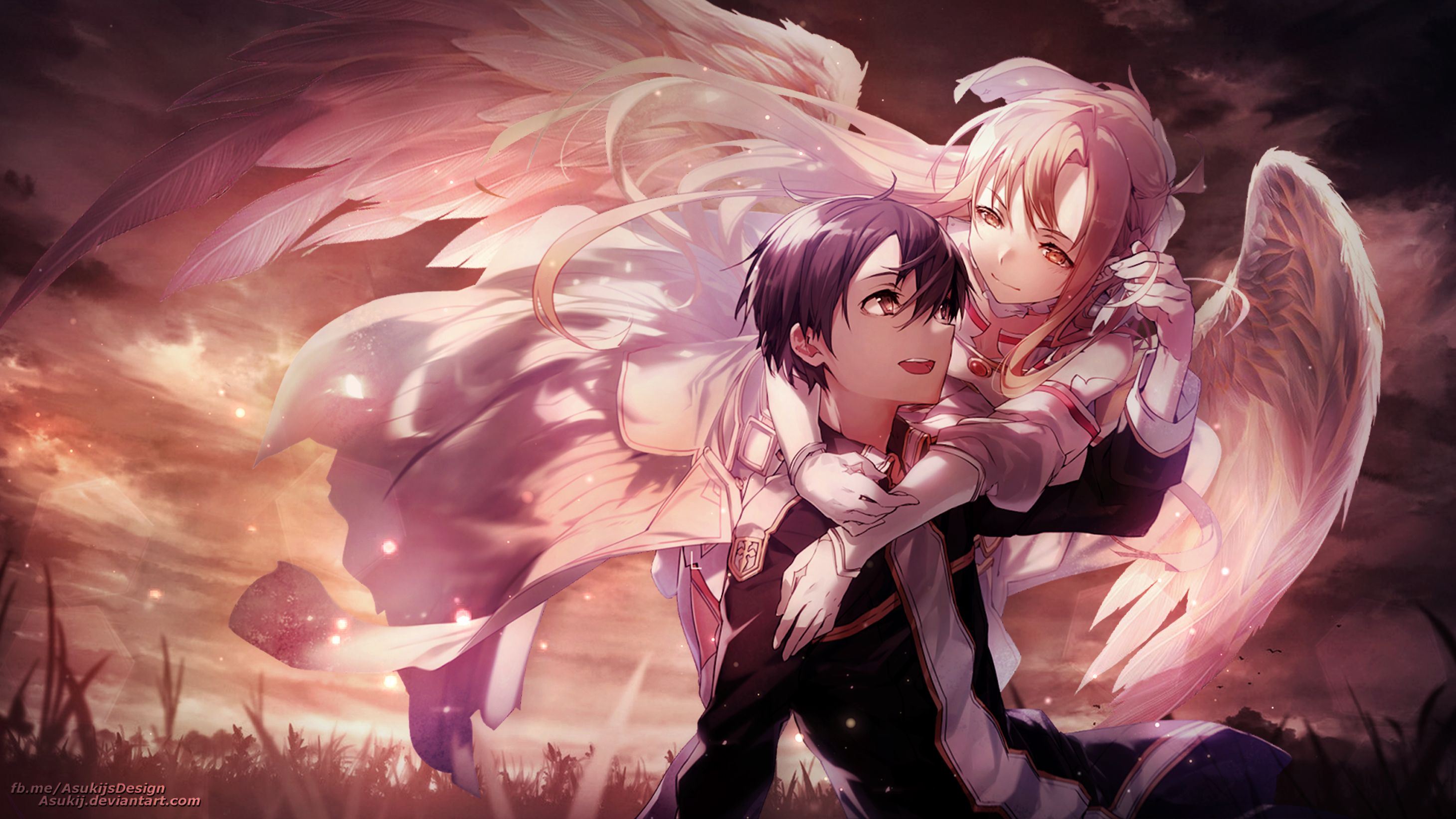 Download mobile wallpaper Anime, Sword Art Online, Wings, Angel, Asuna Yuuki, Kirito (Sword Art Online) for free.