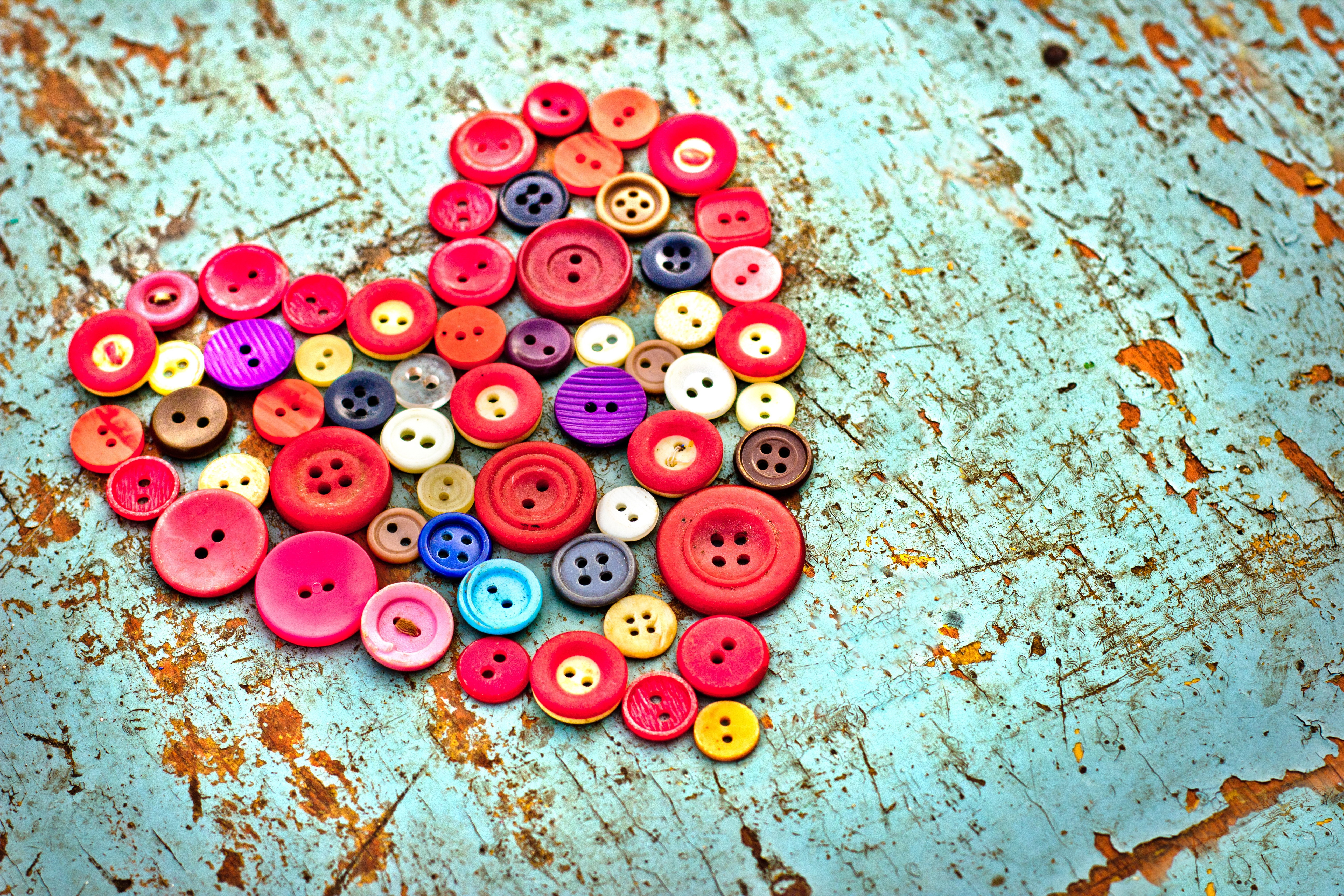 love, heart, buttons, wood background, wooden background