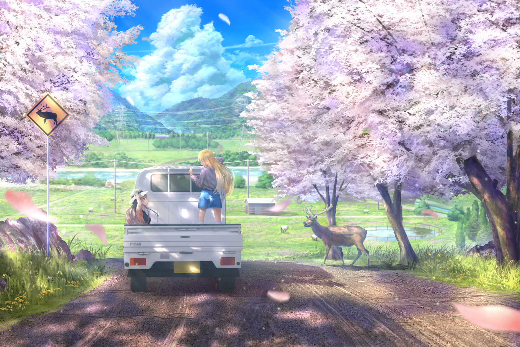 Free download wallpaper Anime, Sakura, Girl, Deer, Long Hair on your PC desktop