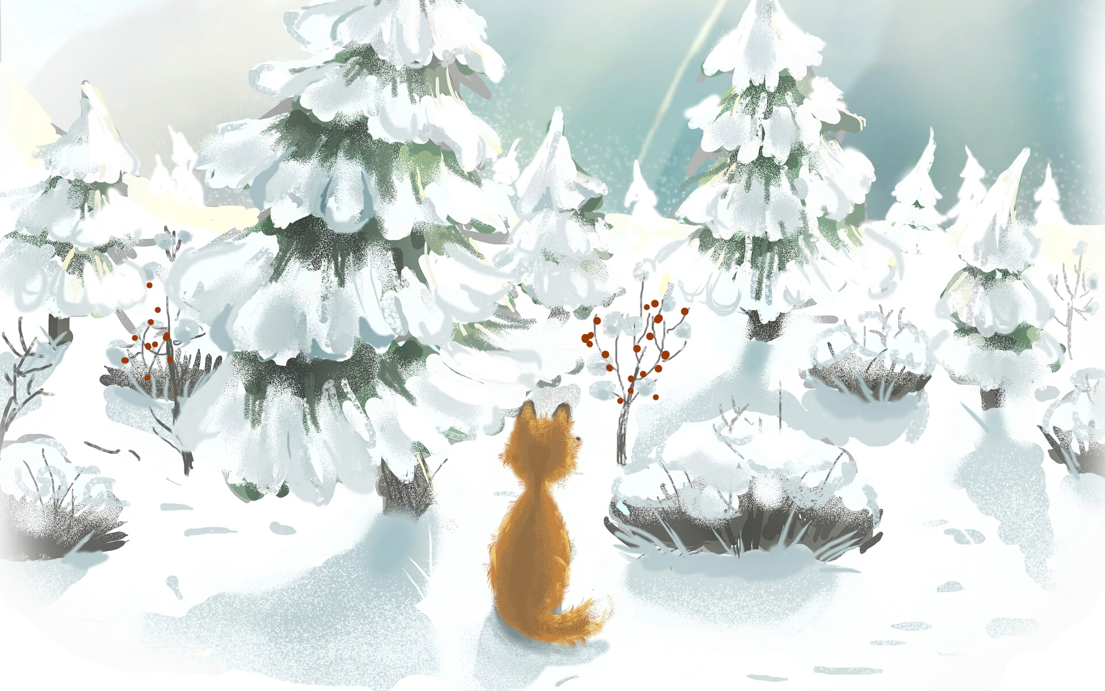 無料モバイル壁紙冬, 木, ファンタジー, 狐, ファンタジー動物をダウンロードします。