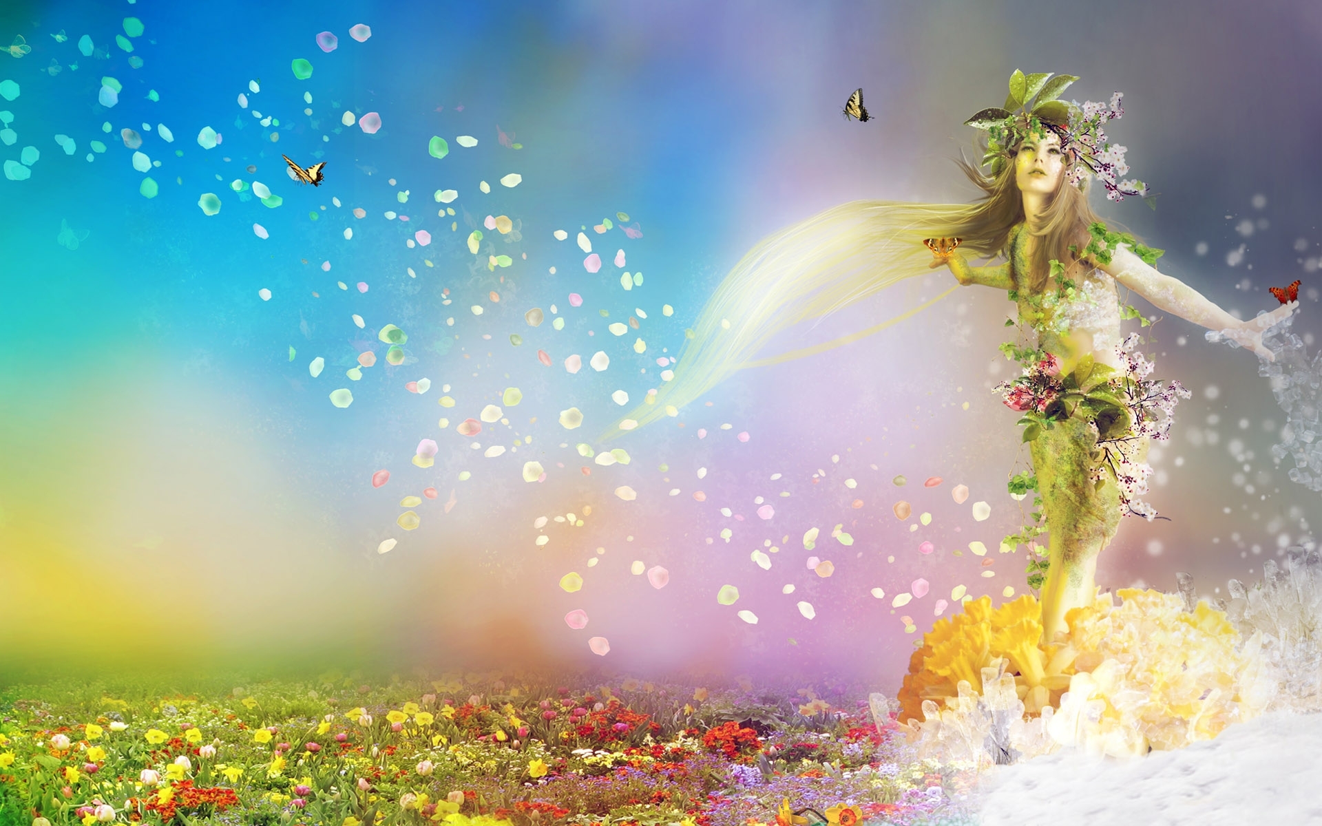Free download wallpaper Fantasy, Flower, Rose, Garden, Women, Pastel, Magical on your PC desktop