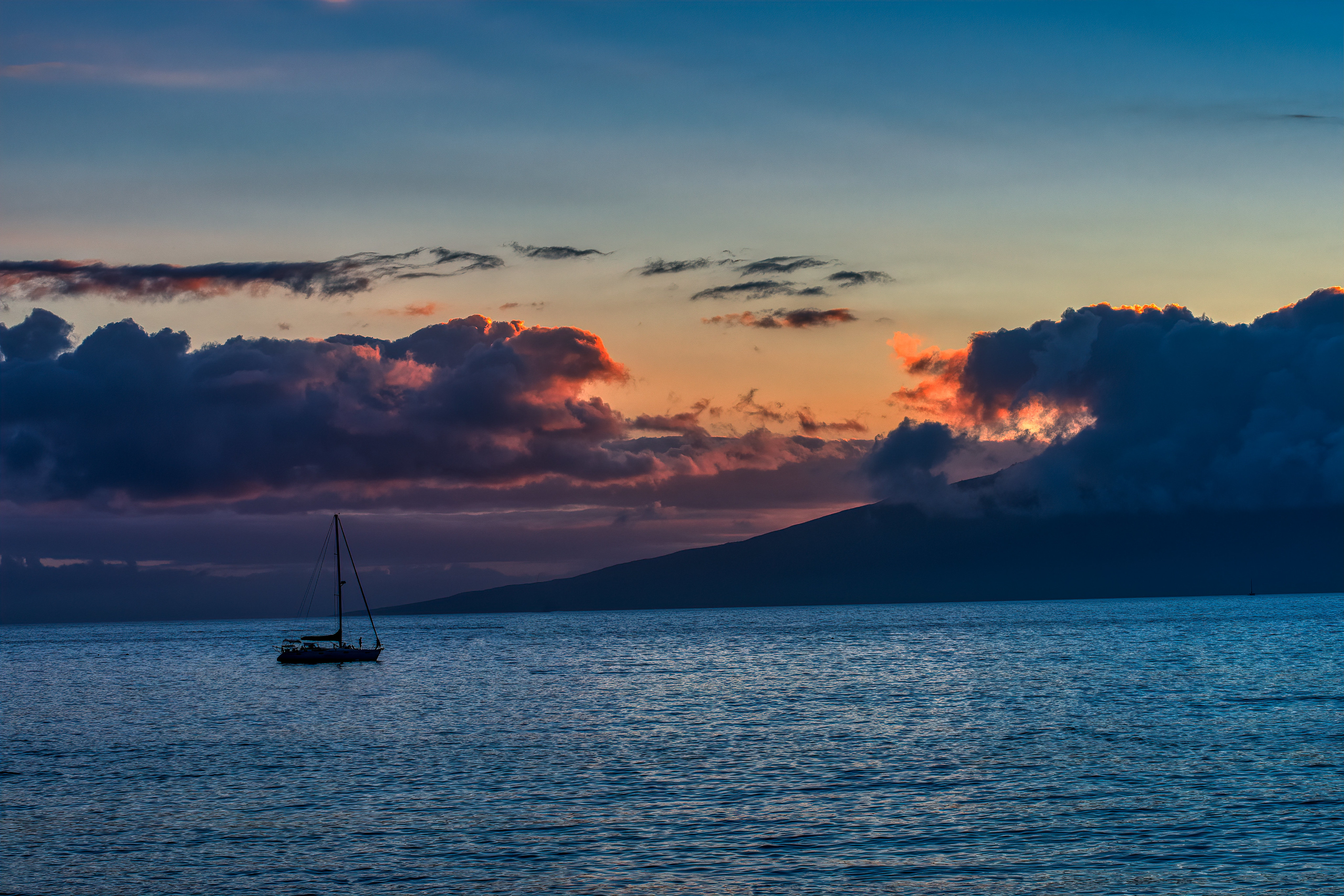 sea, sunset, nature, horizon, boat 1080p